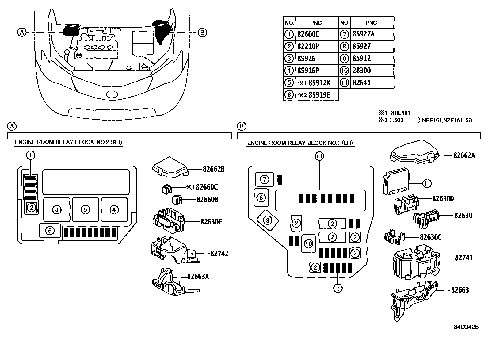 Toyota COROLLA 开关和继电器和ECU EPC diagram — 84D342B