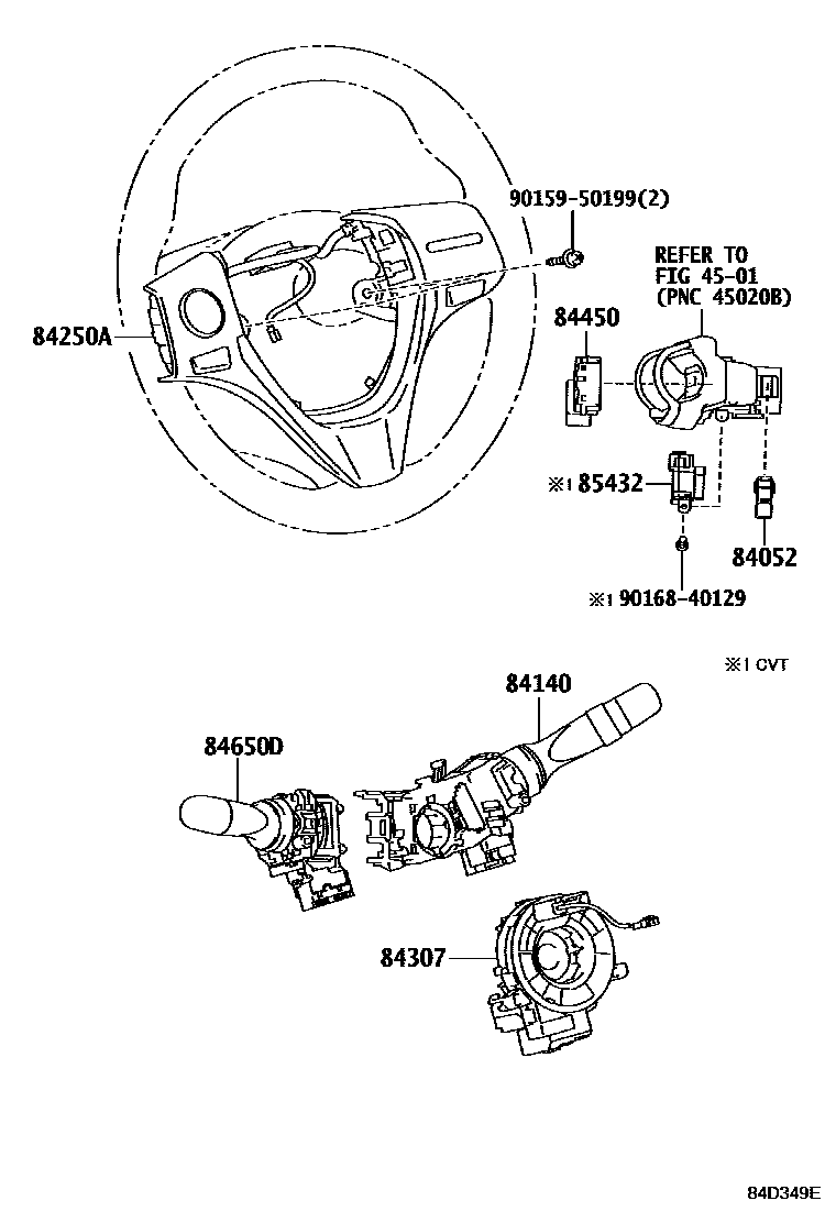 Toyota COROLLA 开关和继电器和ECU EPC diagram — 84D349E