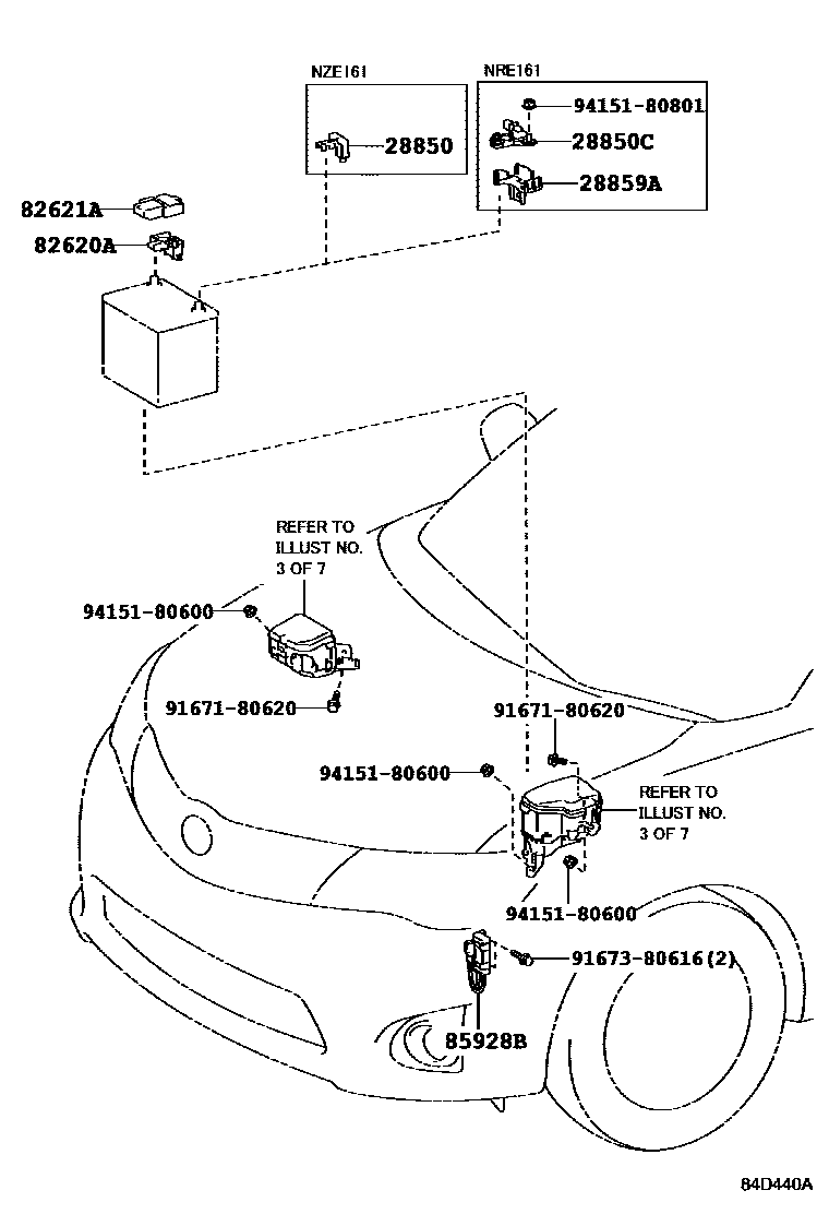 Toyota COROLLA 开关和继电器和ECU EPC diagram — 84D440A