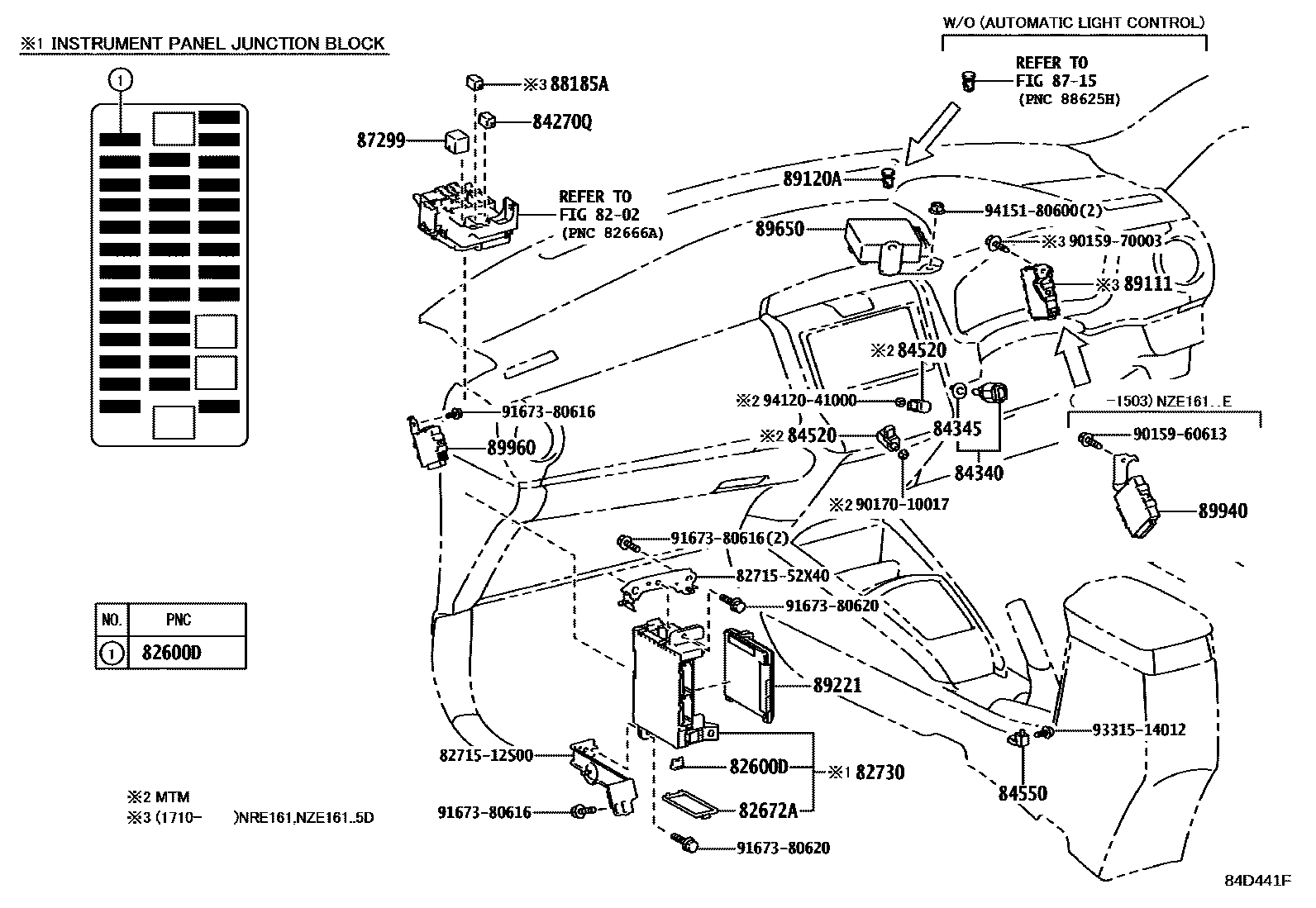 Toyota COROLLA 开关和继电器和ECU EPC diagram — 84D441F