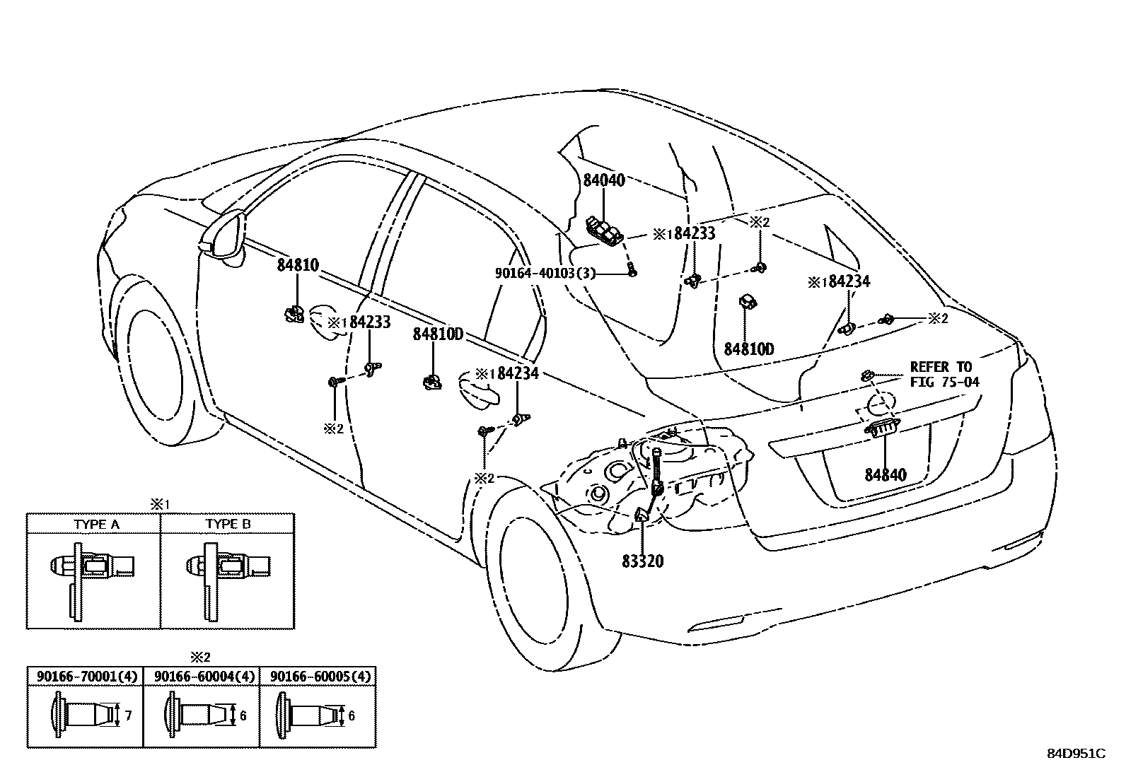 Toyota COROLLA 开关和继电器和ECU EPC diagram — 84D951C