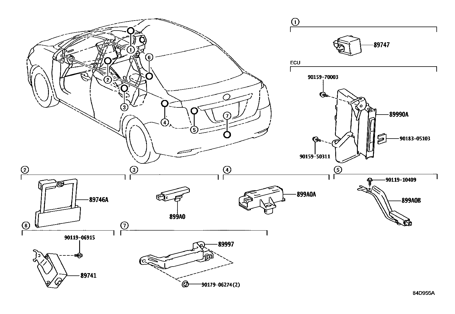 Toyota COROLLA 遥控门锁 EPC diagram — 84D955A