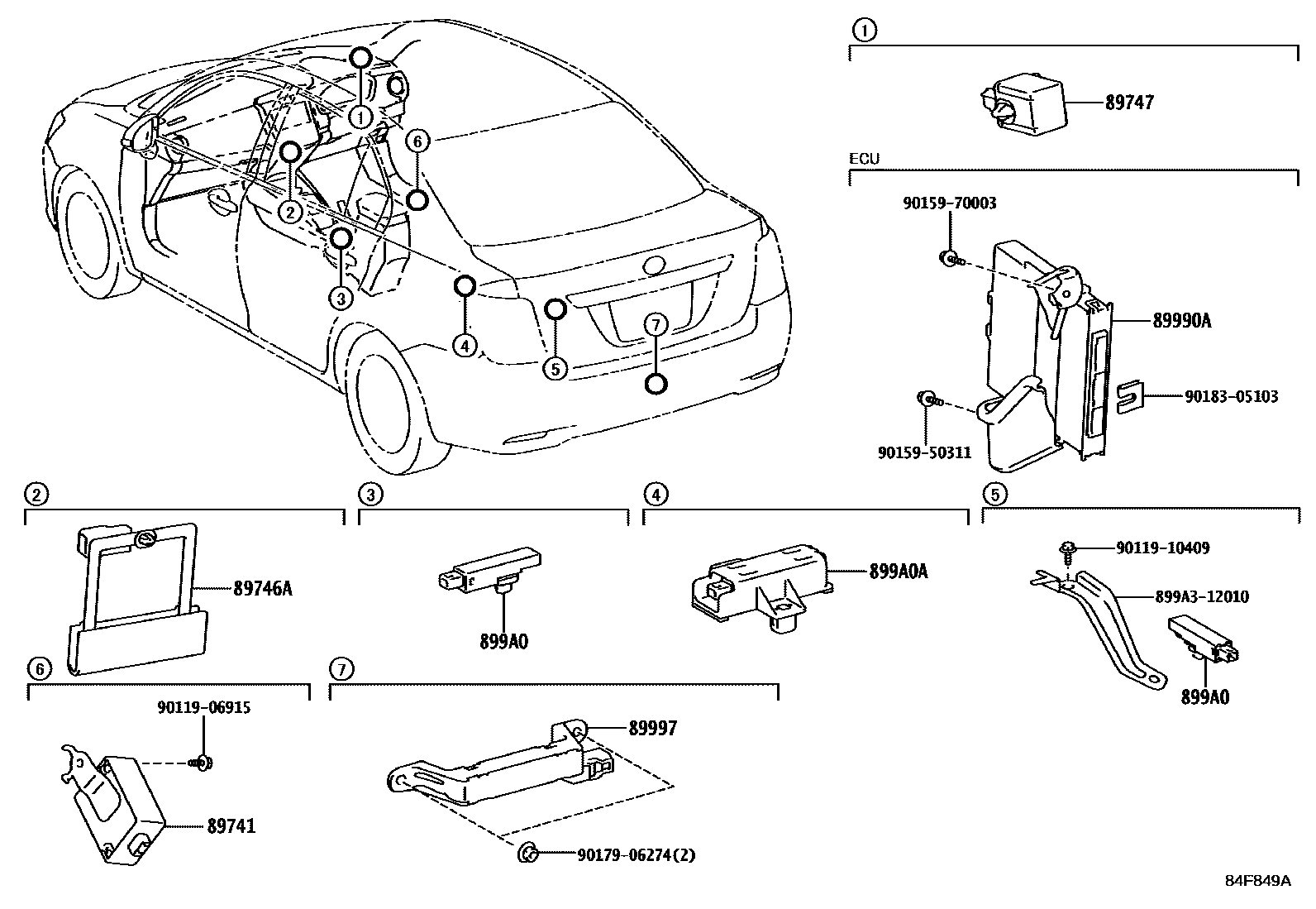 Toyota COROLLA 遥控门锁 EPC diagram — 84F849A