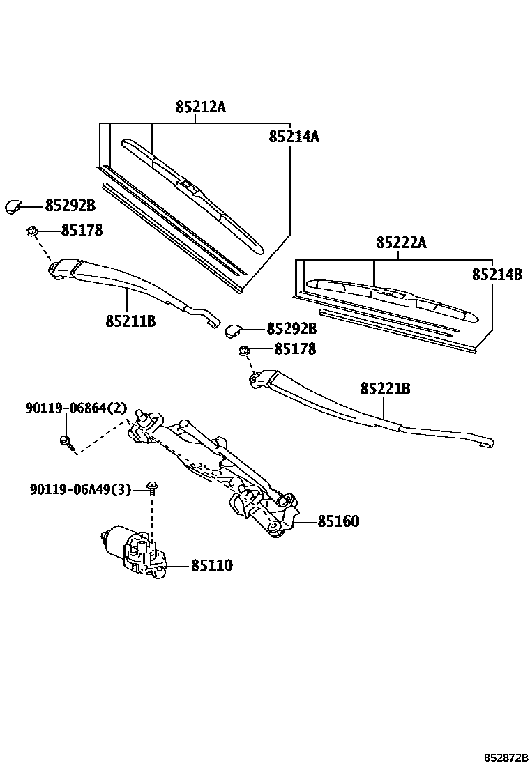 Toyota COROLLA 挡风玻璃刮水器 EPC diagram — 852872B