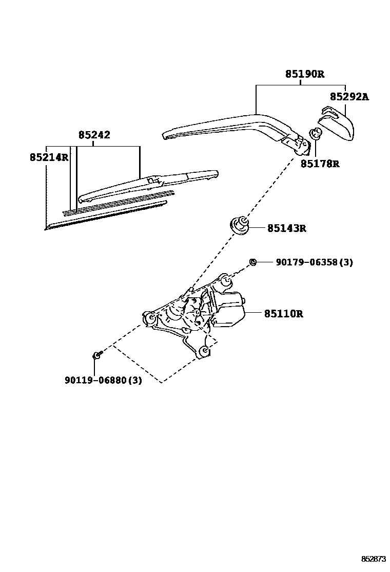 Toyota COROLLA 后刮水器 EPC diagram — 852873