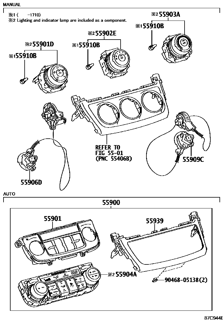 Toyota COROLLA 暖风和空调系统 - 控制器和风管 EPC diagram — 87C944E