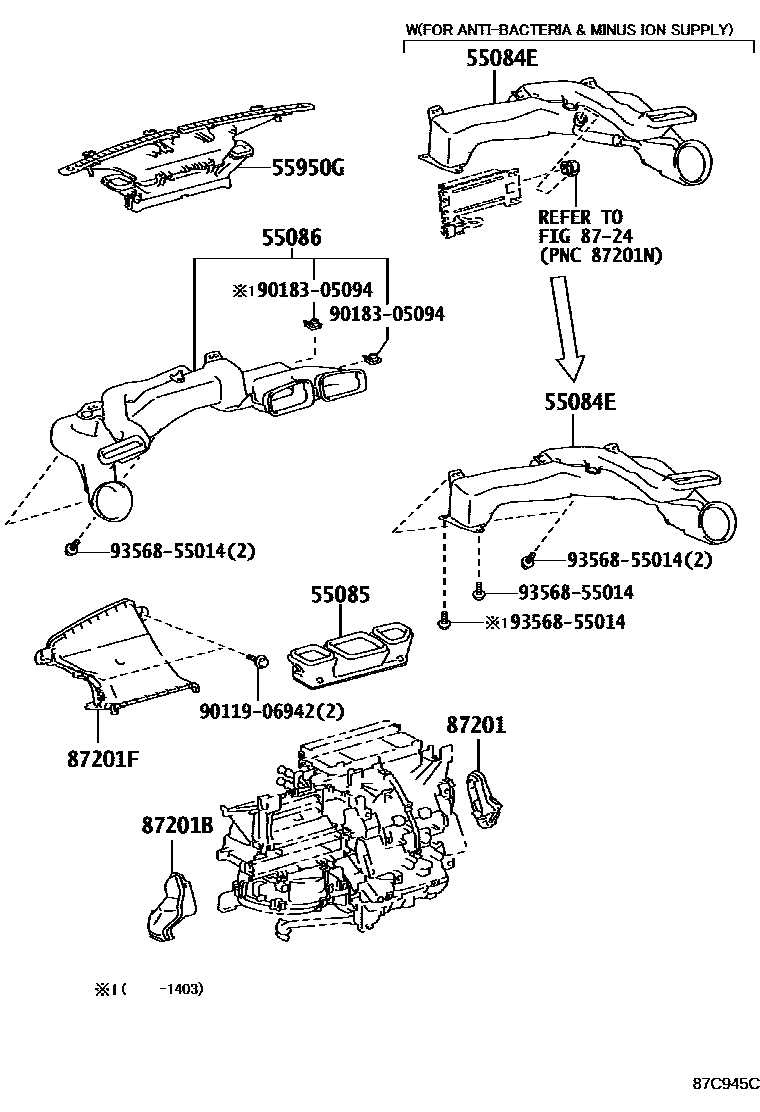 Toyota COROLLA 暖风和空调系统 - 控制器和风管 EPC diagram — 87C945C