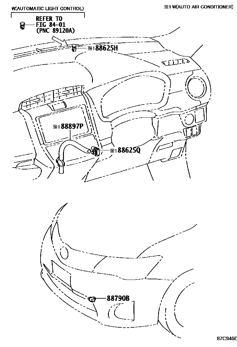 Toyota COROLLA 暖风和空调系统 - 控制器和风管 EPC diagram — 87C946D