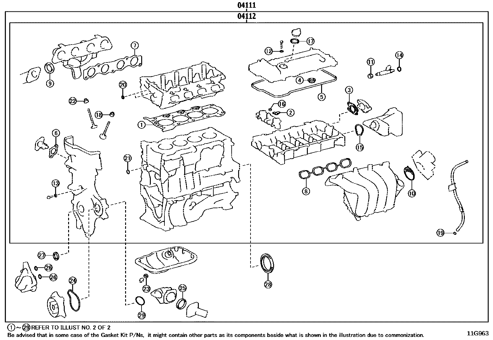 Toyota COROLLA Engine Overhaul Gasket Kit EPC diagram — 11G963