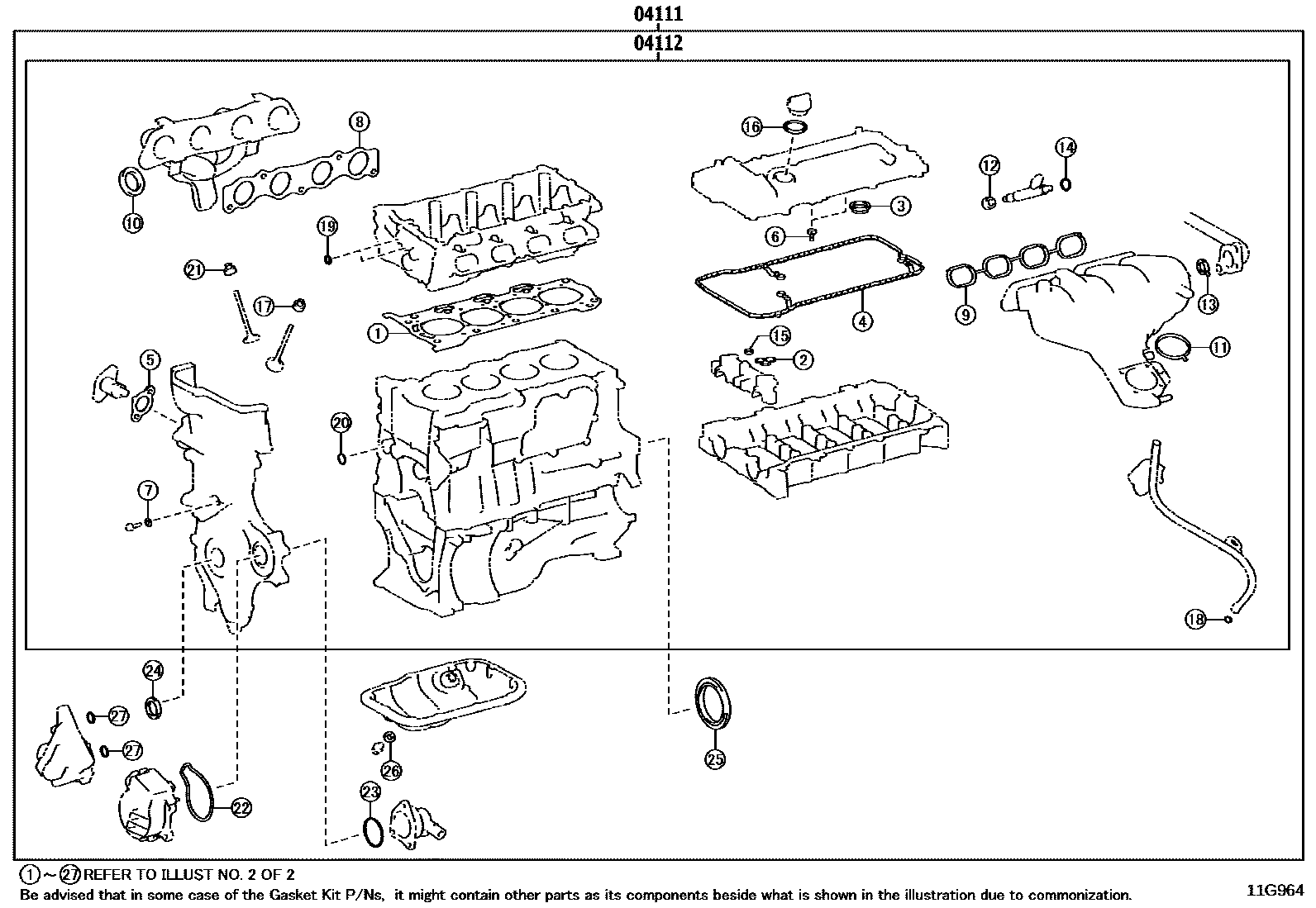 Toyota COROLLA Engine Overhaul Gasket Kit EPC diagram — 11G964