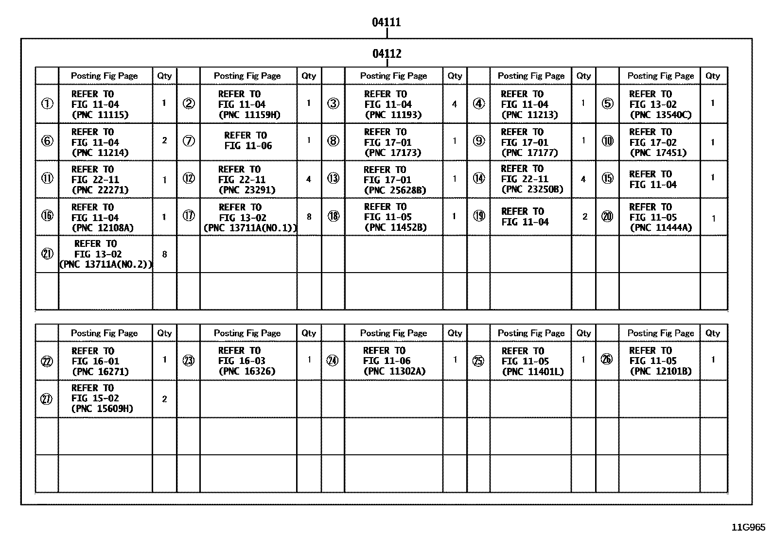 Toyota COROLLA Engine Overhaul Gasket Kit EPC diagram — 11G965