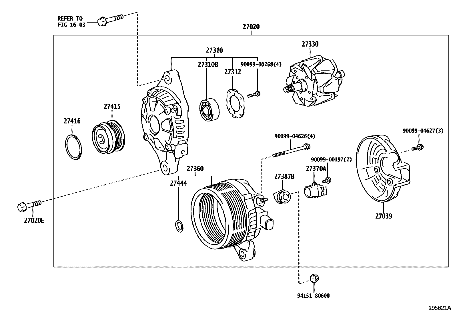 Toyota COROLLA Alternator EPC diagram — 195621A