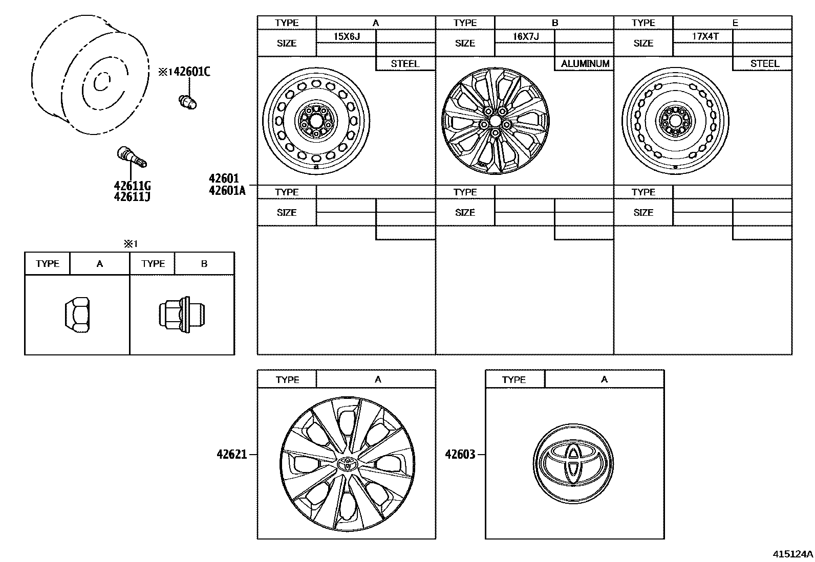 Toyota COROLLA 车轮和车轮盖 EPC diagram — 415124A