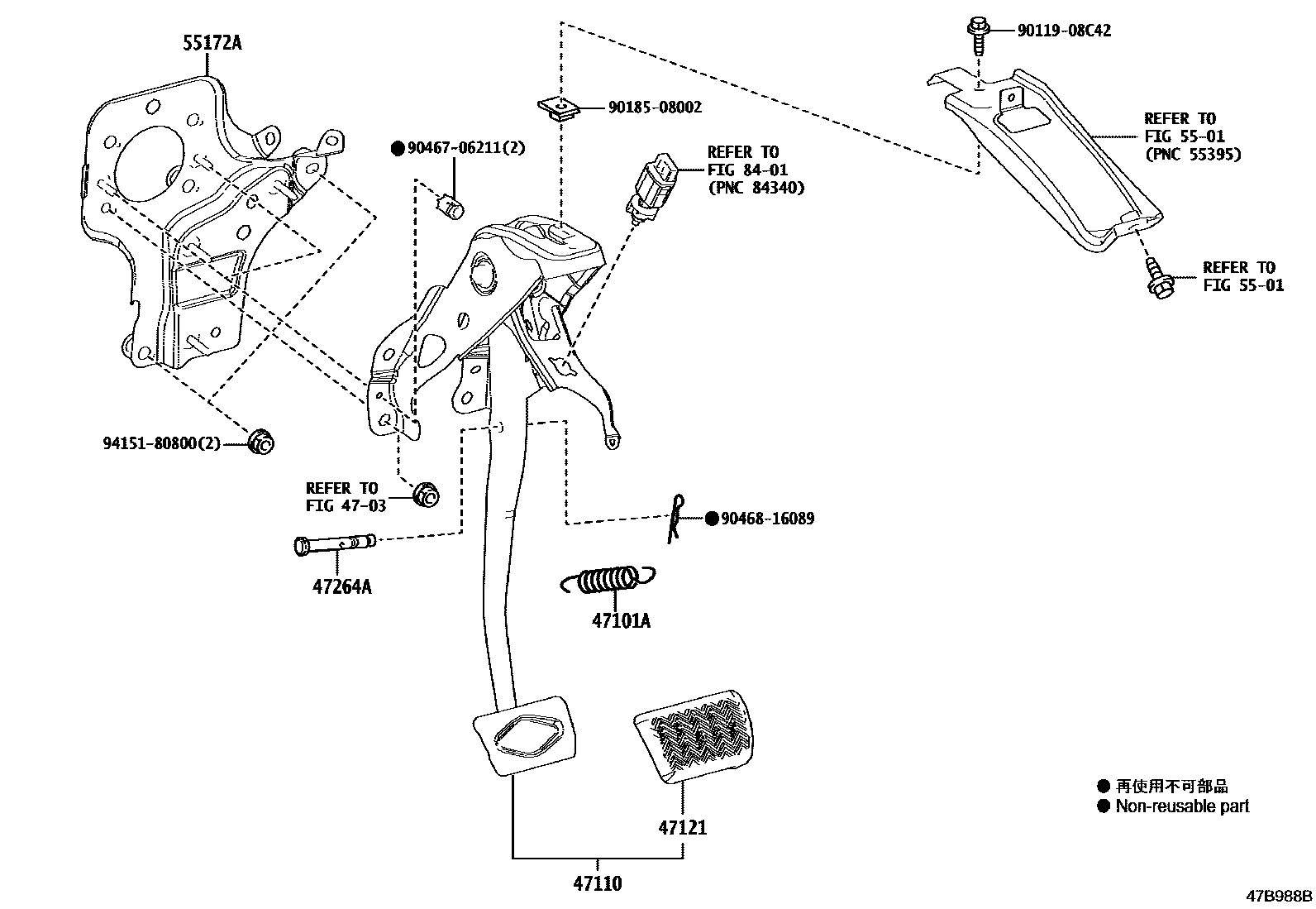 Toyota COROLLA Brake Pedal & Bracket EPC diagram — 47B988B