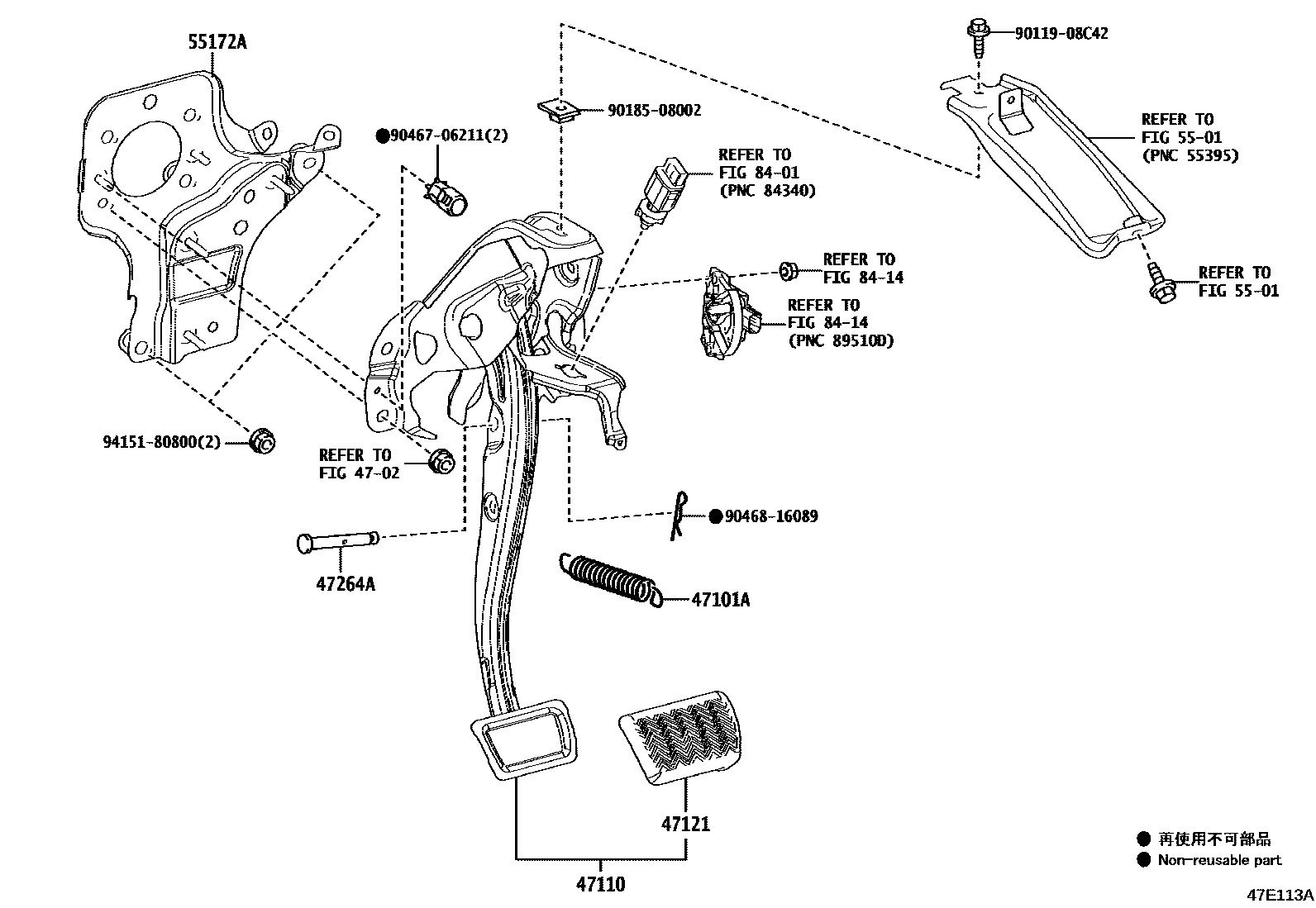 Toyota COROLLA Brake Pedal & Bracket EPC diagram — 47E113A