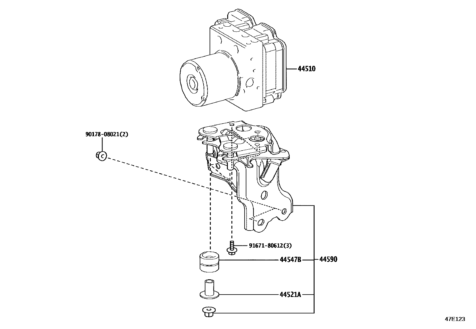 Toyota COROLLA 制动配管和卡箍 EPC diagram — 47E123