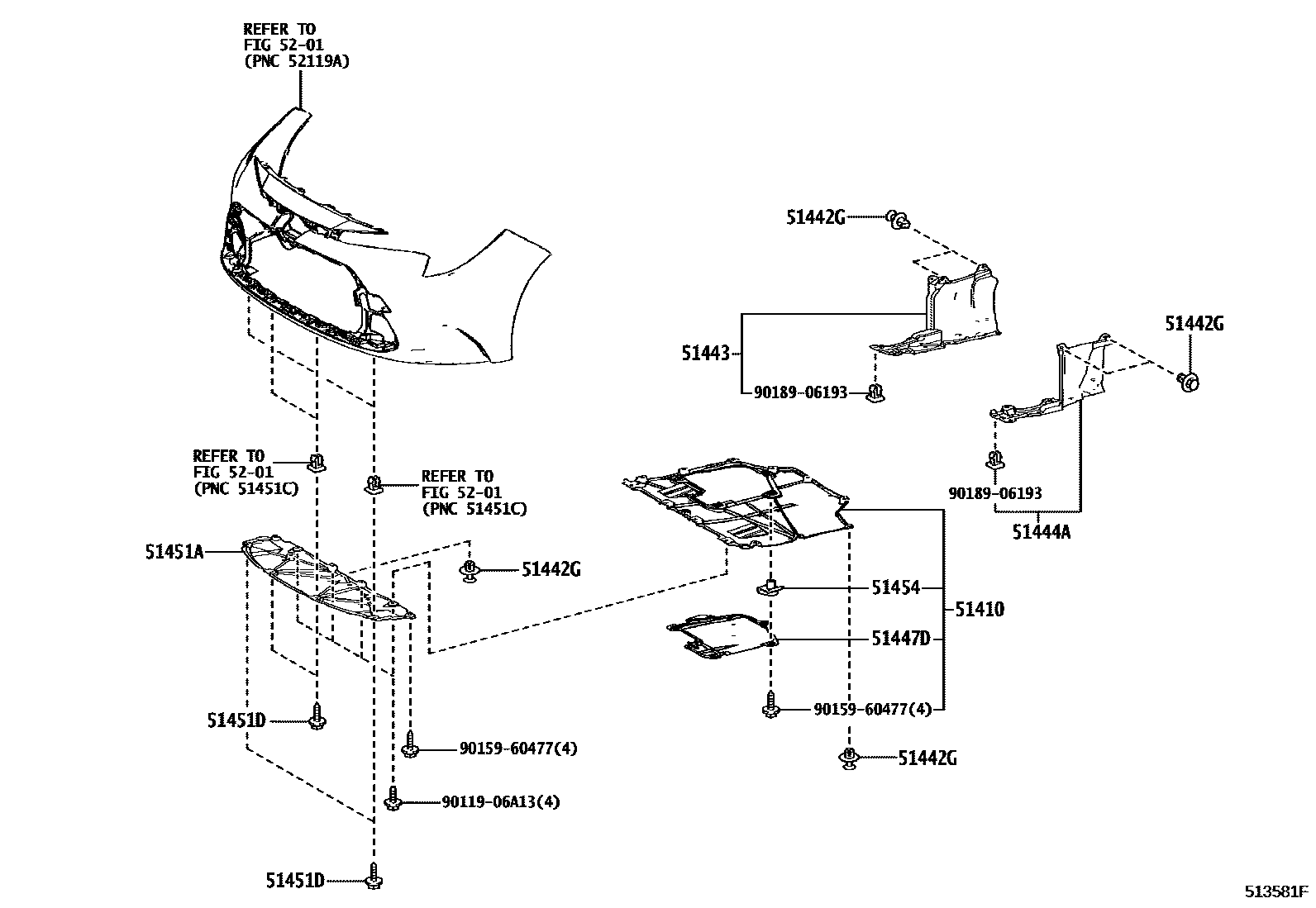 Toyota COROLLA 悬架横梁和发动机底罩 EPC diagram — 513581F