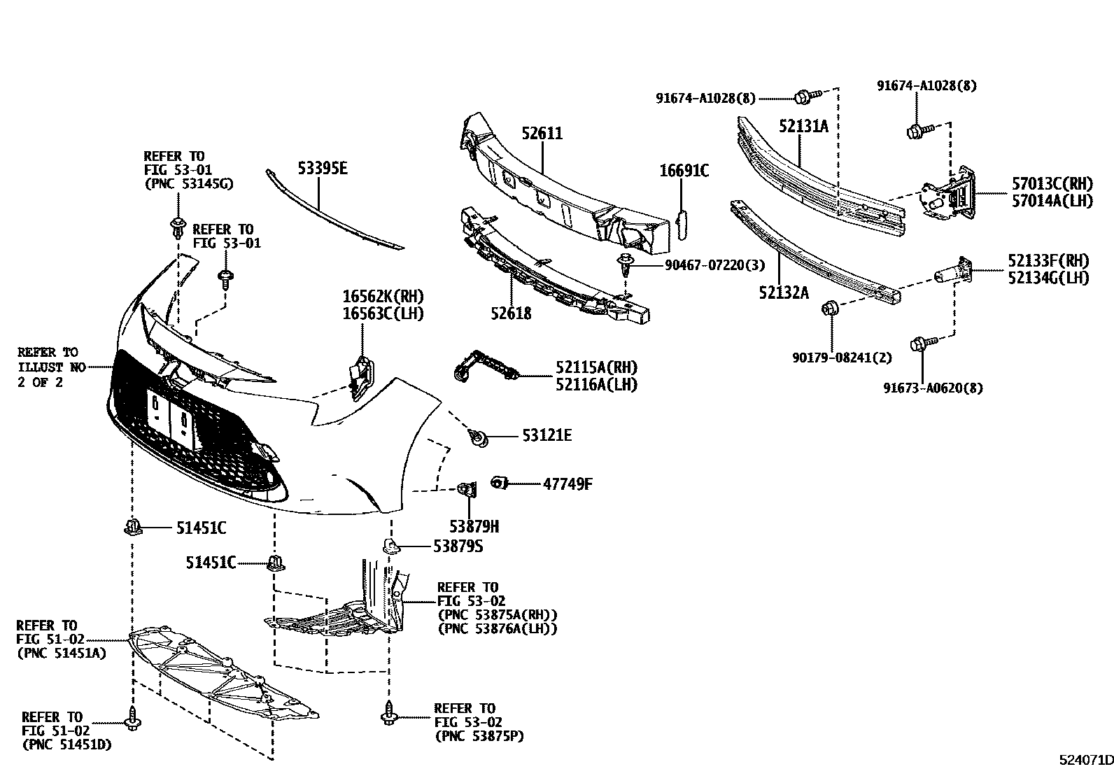 Toyota COROLLA 前保险杠及附件 EPC diagram — 524071D