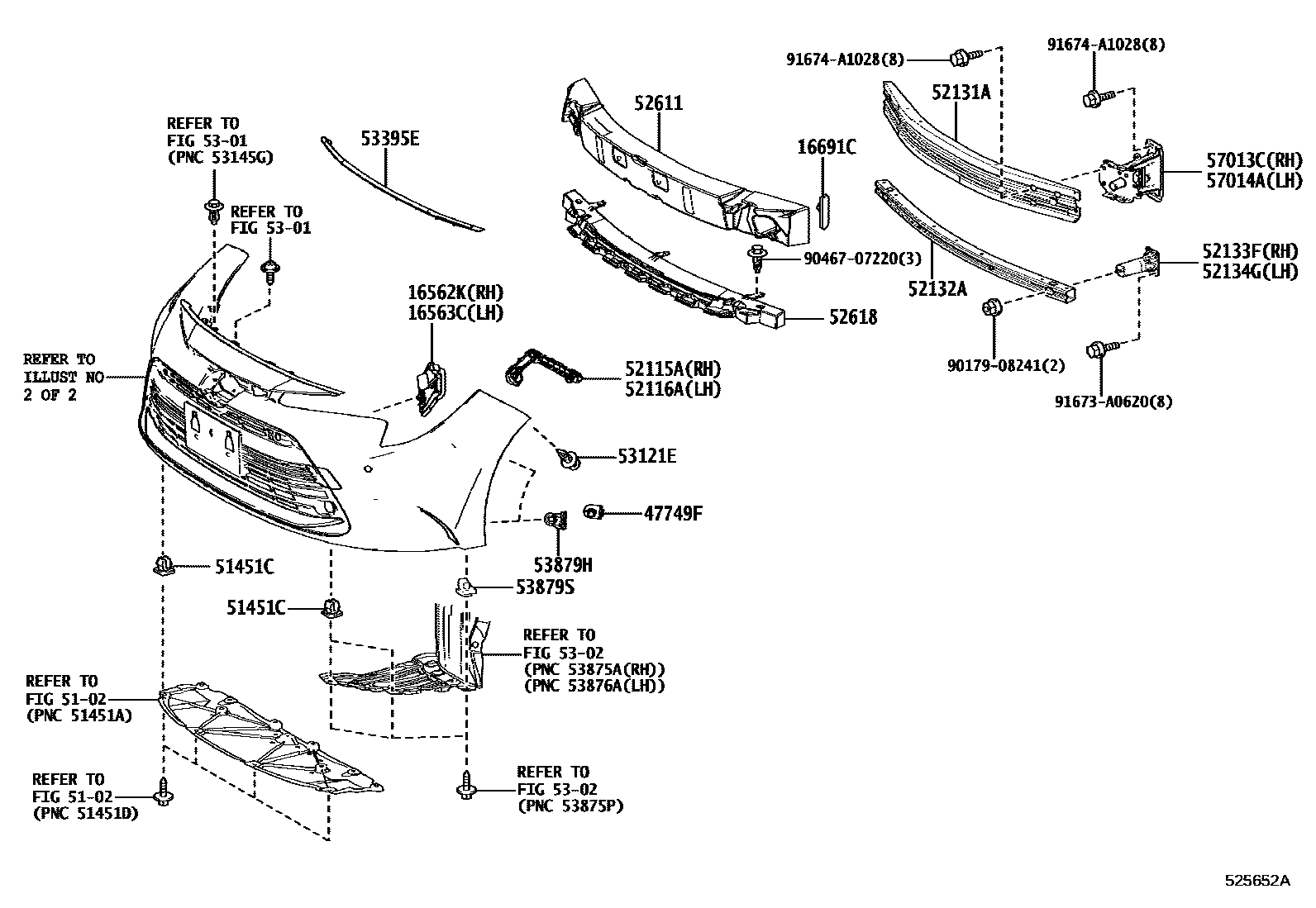 Toyota COROLLA 前保险杠及附件 EPC diagram — 525652A