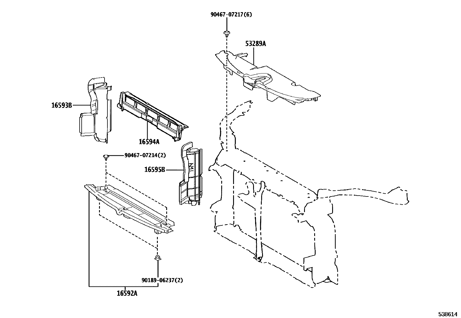 Toyota COROLLA 前翼子板挡泥板和前围板 EPC diagram — 538614