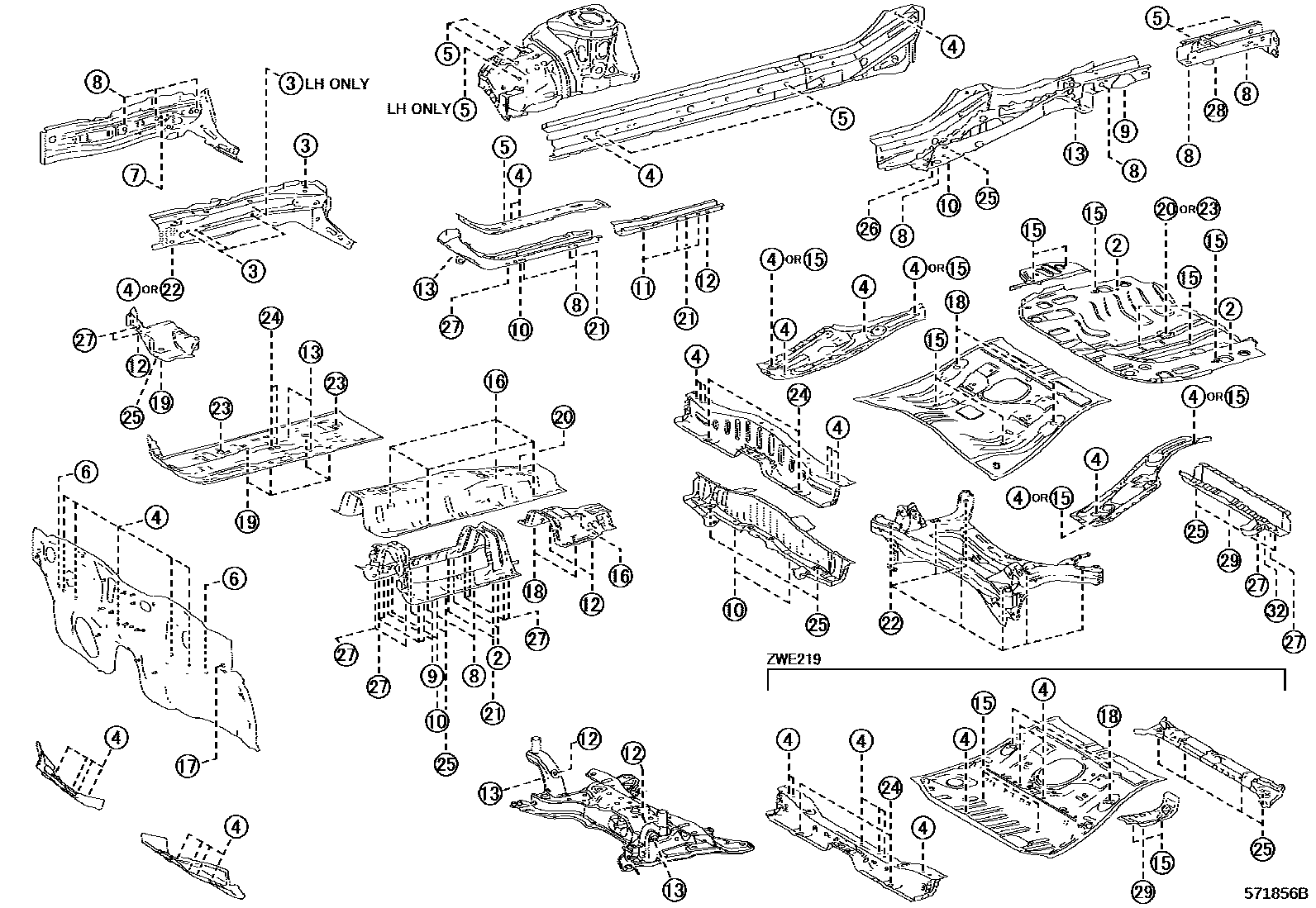 Toyota COROLLA hole plug EPC diagram — 571856B