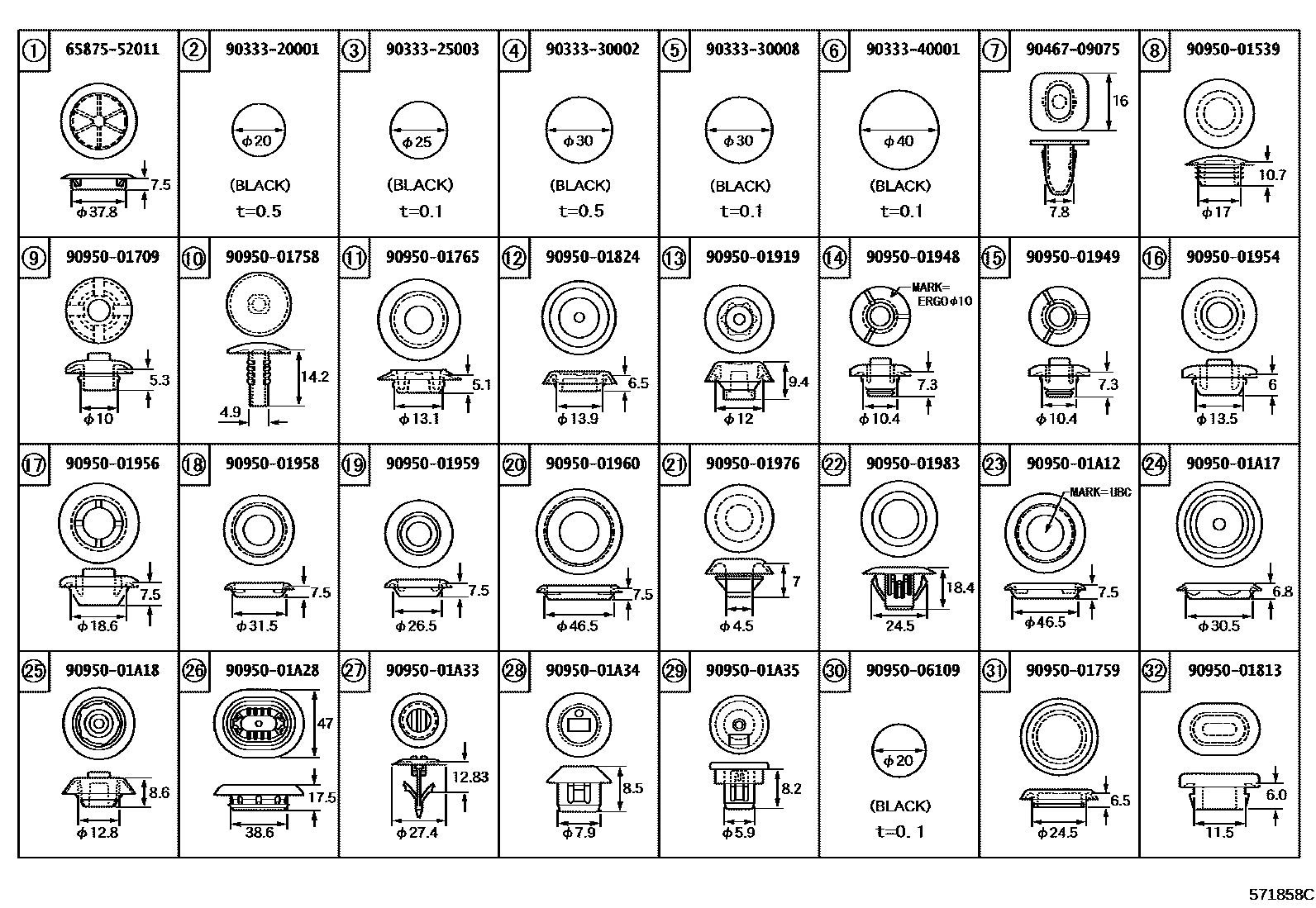 Toyota COROLLA hole plug EPC diagram — 571858C