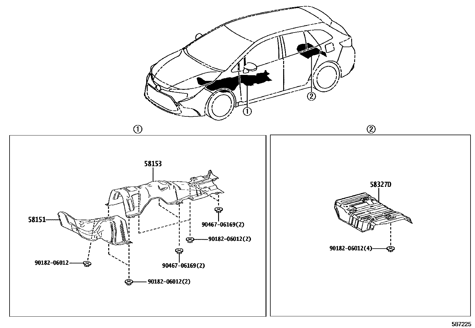 Toyota COROLLA 地板隔热垫 EPC diagram — 587225