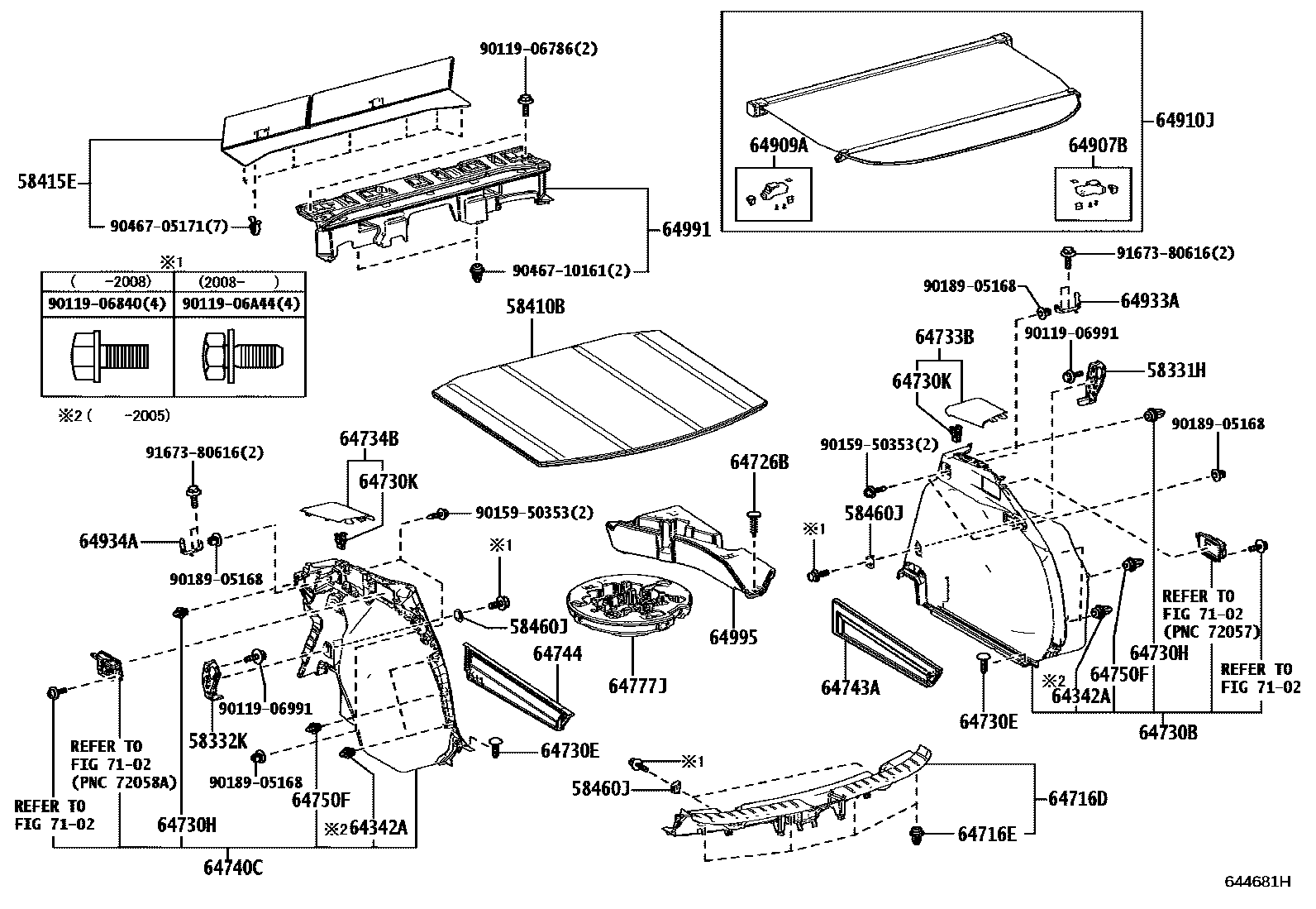 Toyota COROLLA 底板和底板装饰罩 EPC diagram — 644681H