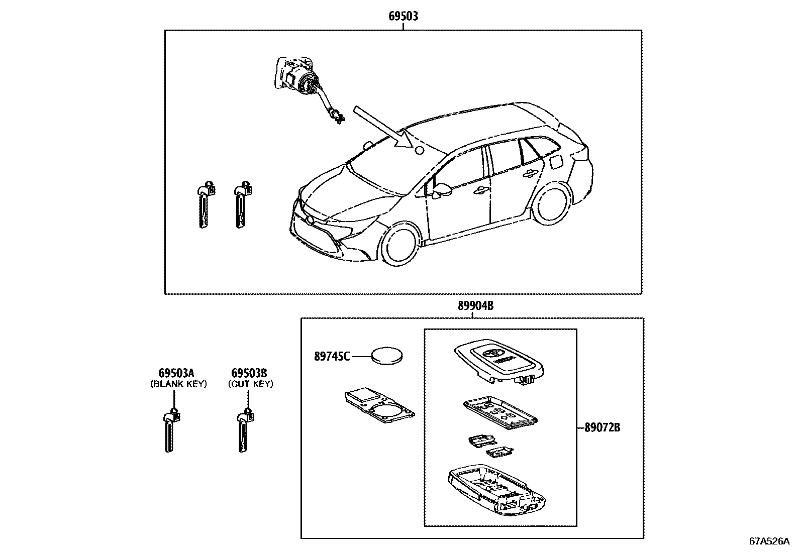 Toyota COROLLA 锁芯组件 EPC diagram — 67A526A