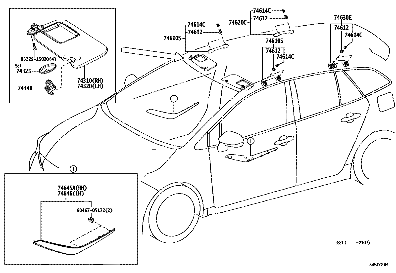 Toyota COROLLA 扶手和遮阳板 EPC diagram — 745009B