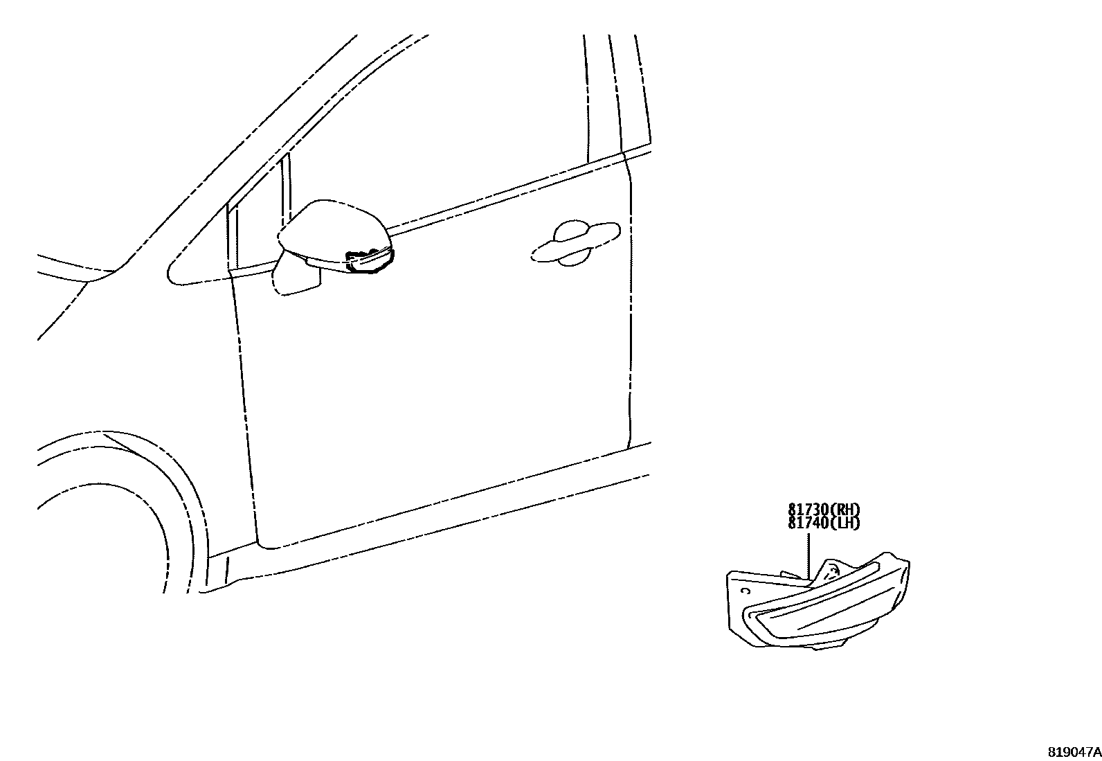 Toyota COROLLA Side Turn Signal & Outer Mirror Lamp EPC diagram — 819047A