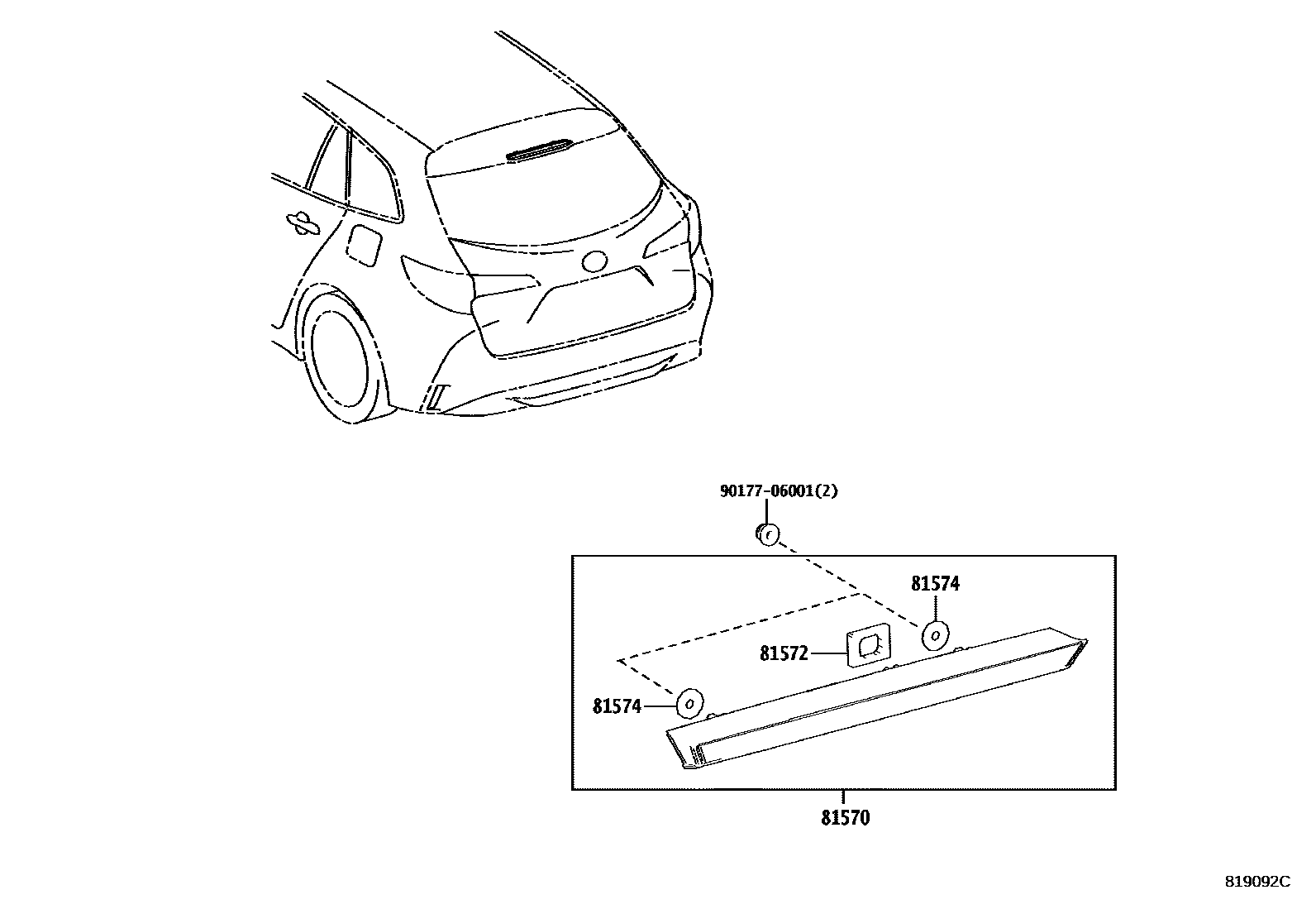 Toyota COROLLA 高位刹车灯 EPC diagram — 819092C