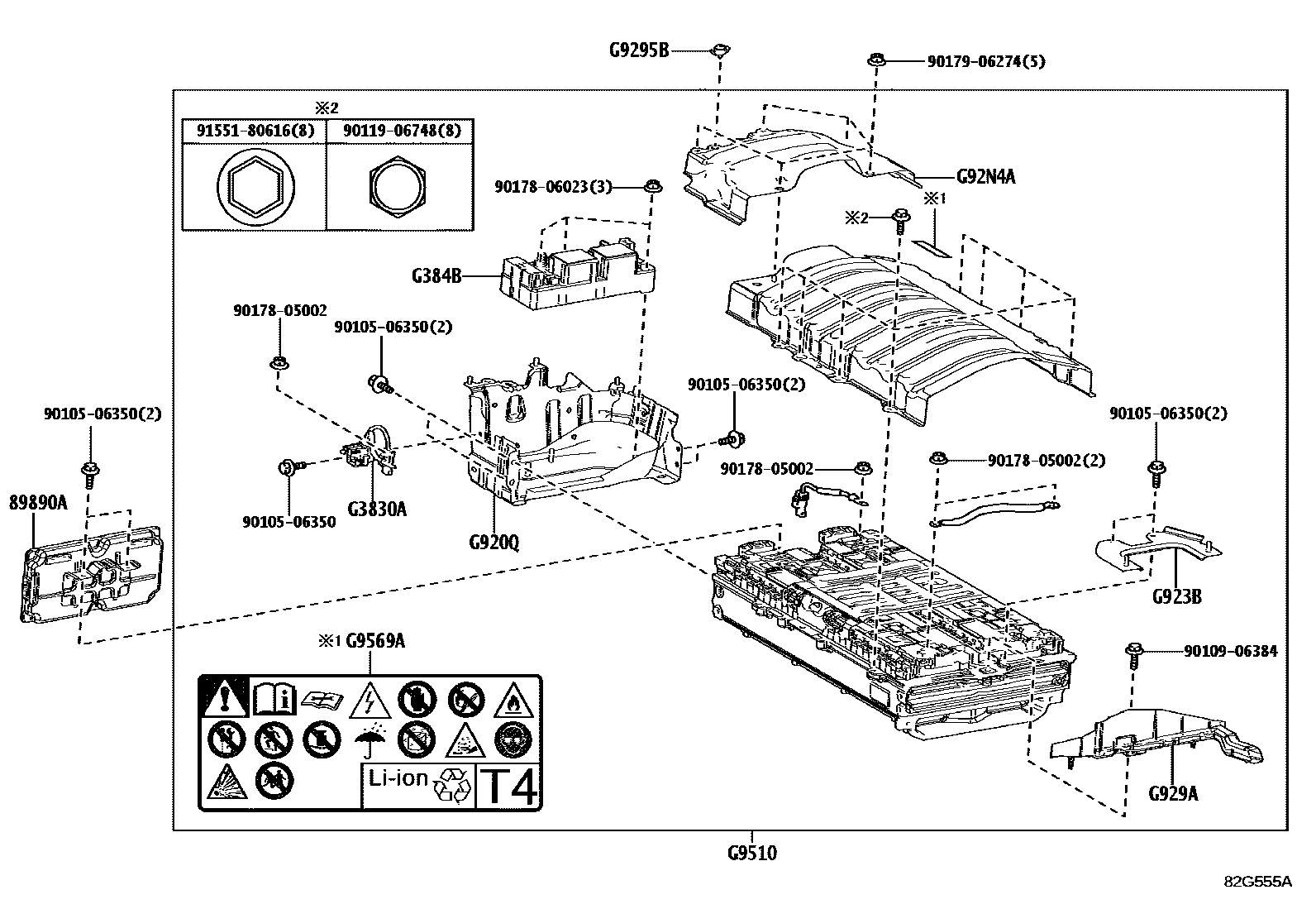 Toyota COROLLA 蓄电池和蓄电池电缆 EPC diagram — 82G555A