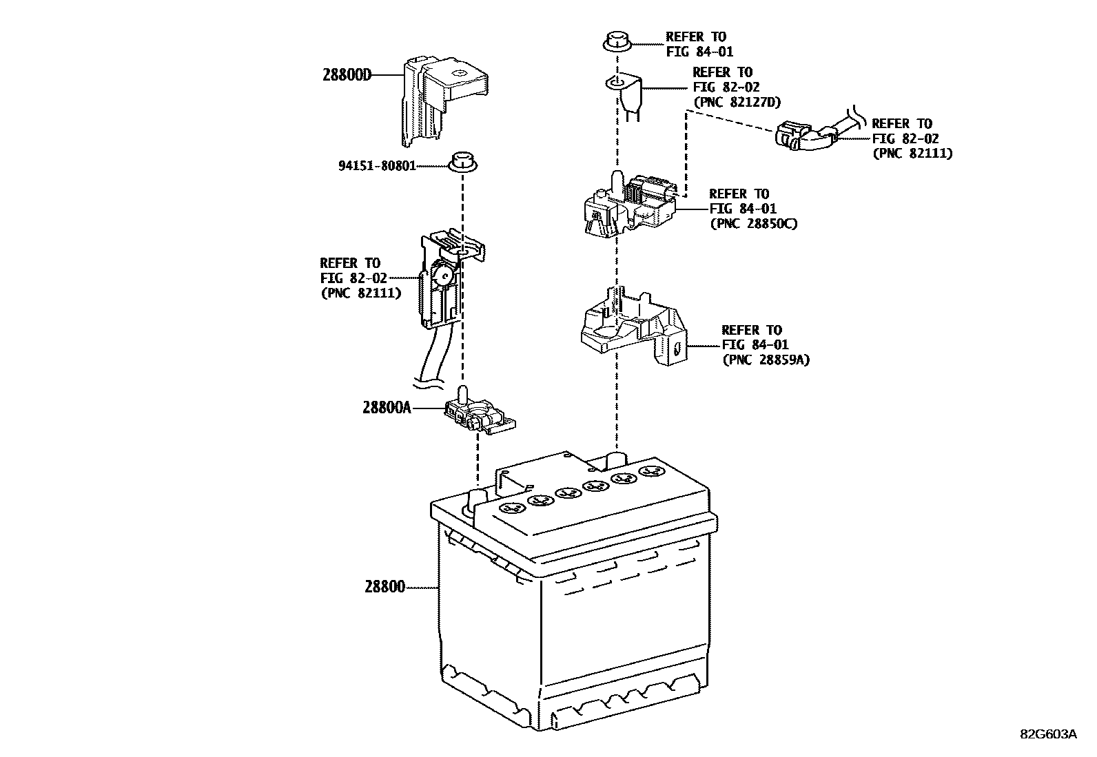 Toyota COROLLA 蓄电池和蓄电池电缆 EPC diagram — 82G603A