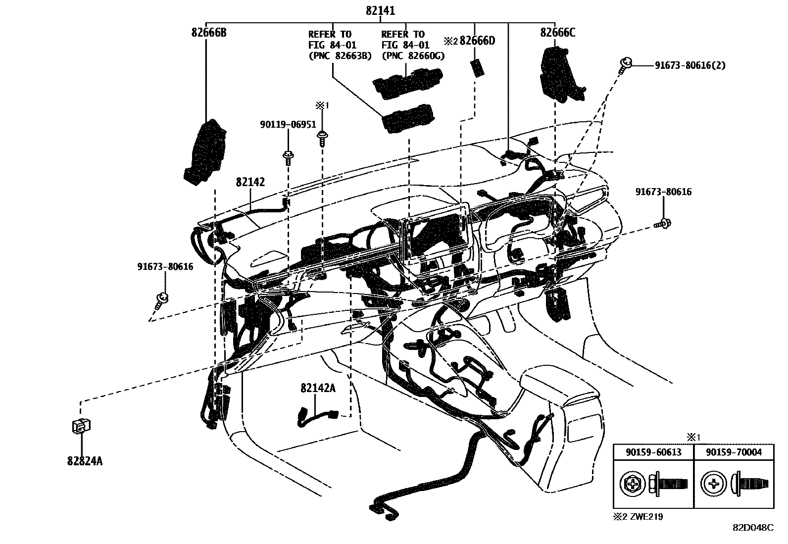 Toyota COROLLA 线束和卡夹 EPC diagram — 82D048C