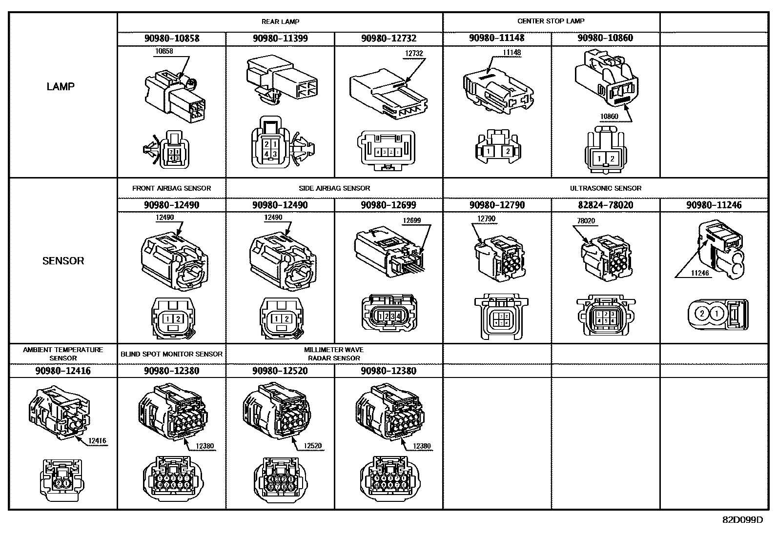 Toyota COROLLA 线束和卡夹 EPC diagram — 82D099D