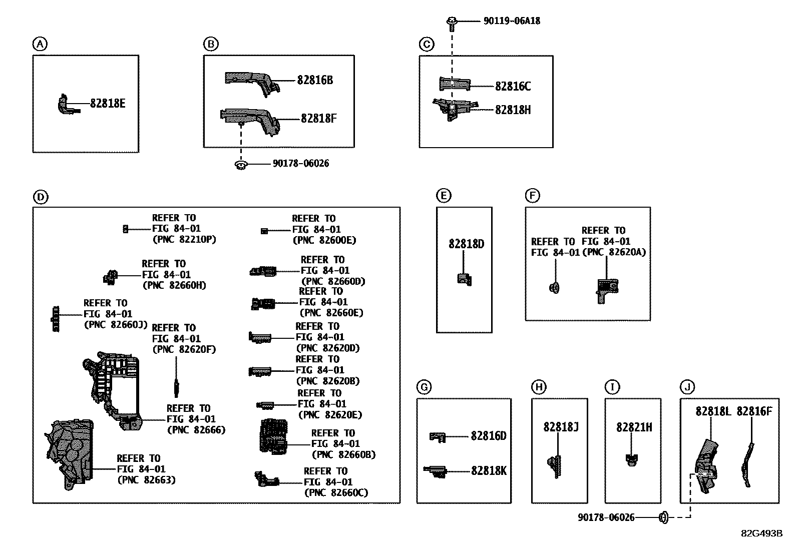 Toyota COROLLA 线束和卡夹 EPC diagram — 82G493B
