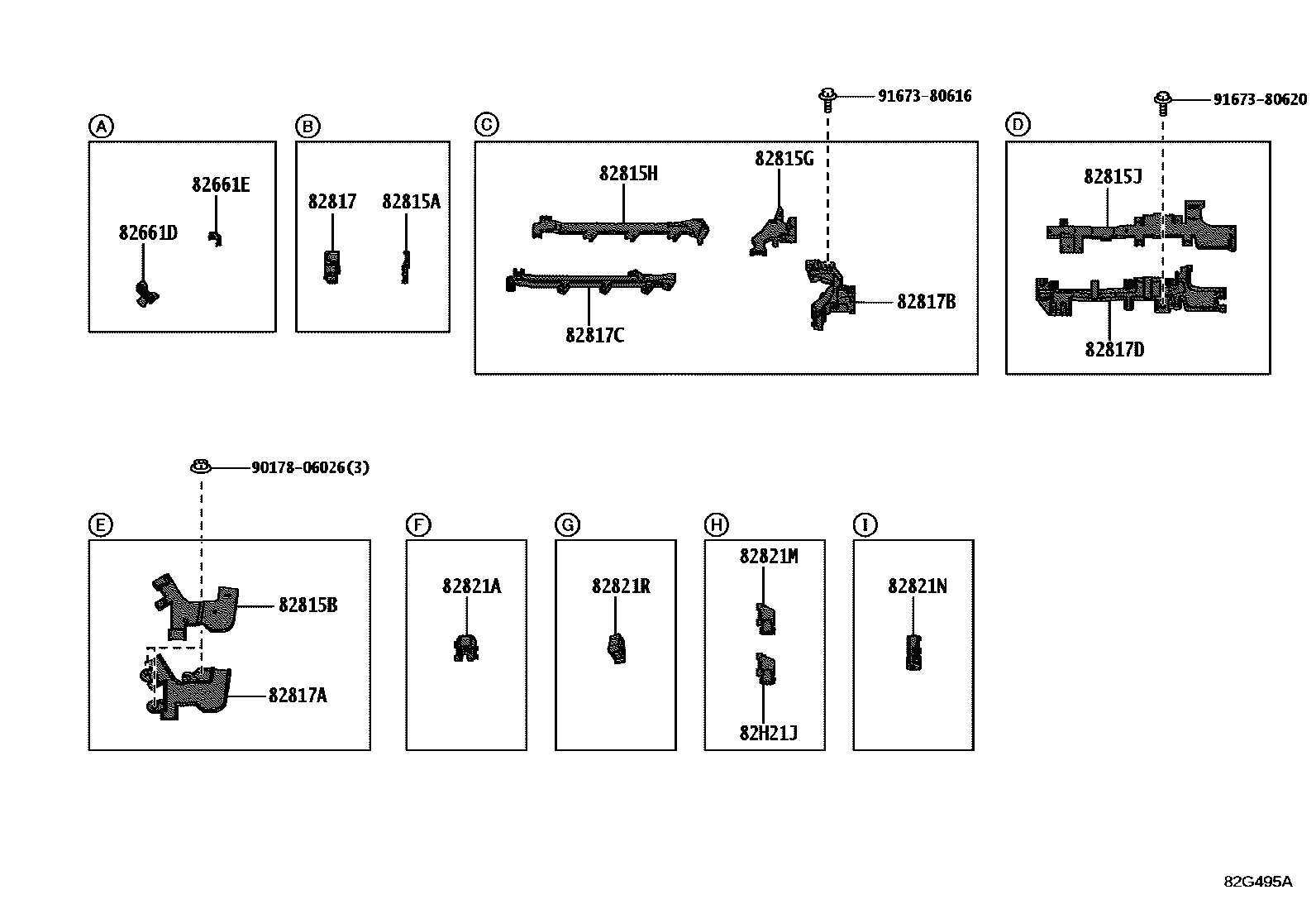 Toyota COROLLA 线束和卡夹 EPC diagram — 82G495A