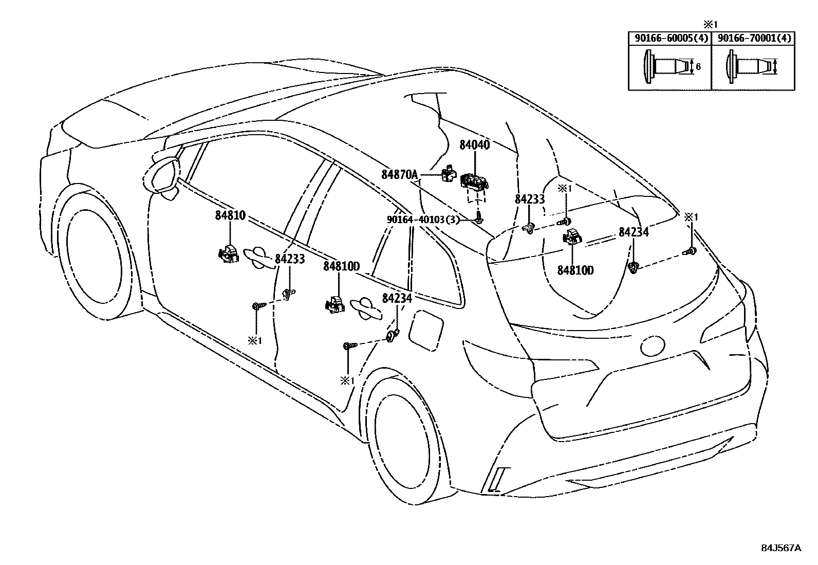 Toyota COROLLA 开关和继电器和ECU EPC diagram — 84K567A