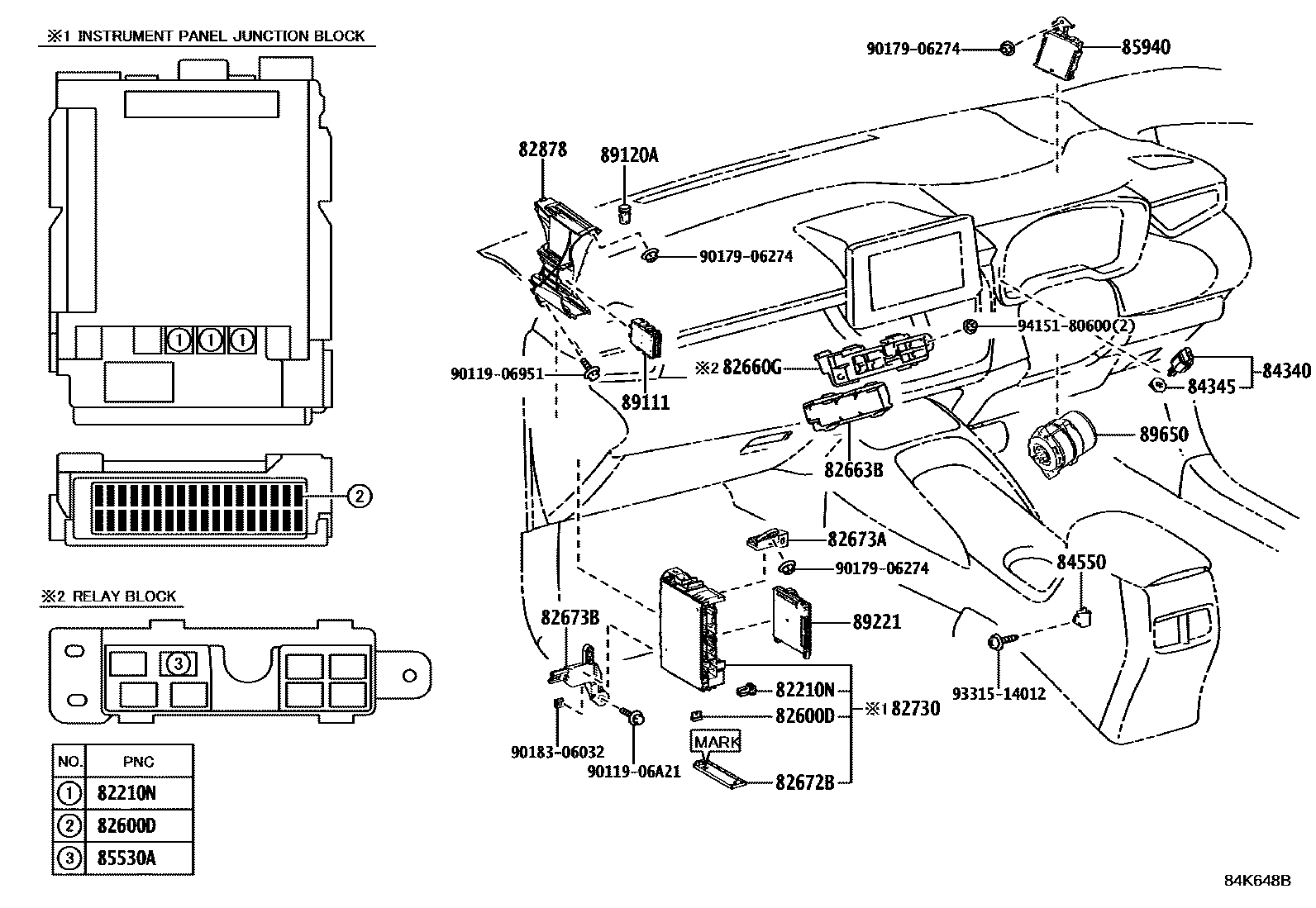 Toyota COROLLA 开关和继电器和ECU EPC diagram — 84K648B