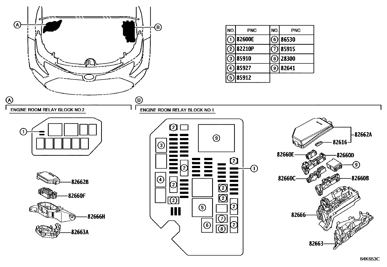 Toyota COROLLA 开关和继电器和ECU EPC diagram — 84K653C