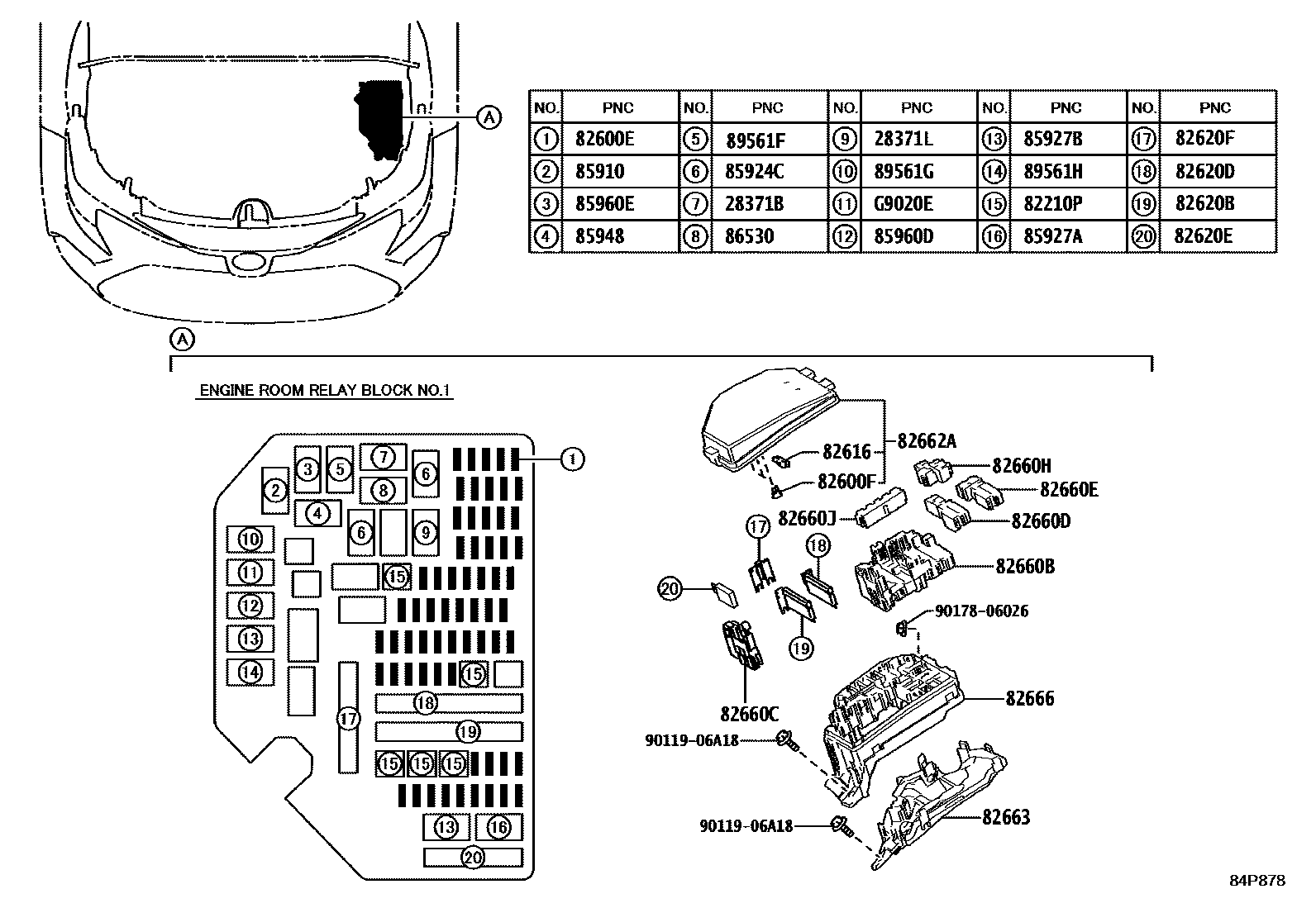 Toyota COROLLA 开关和继电器和ECU EPC diagram — 84P878
