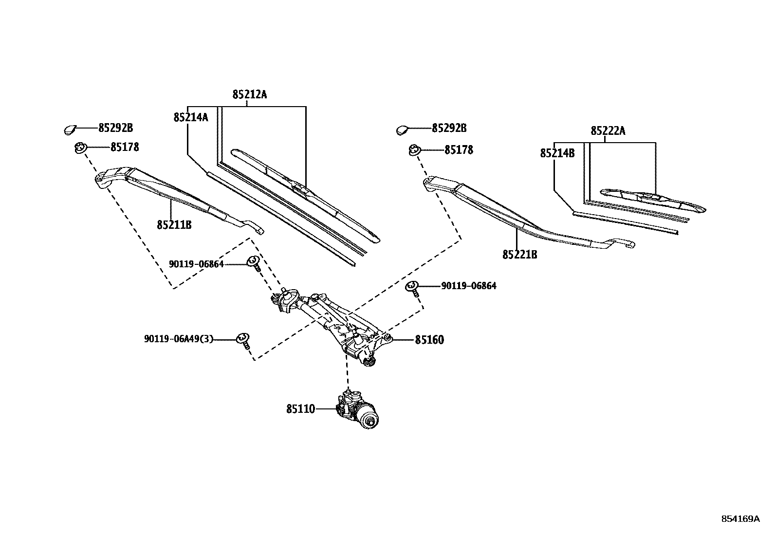 Toyota COROLLA 挡风玻璃刮水器 EPC diagram — 854169A