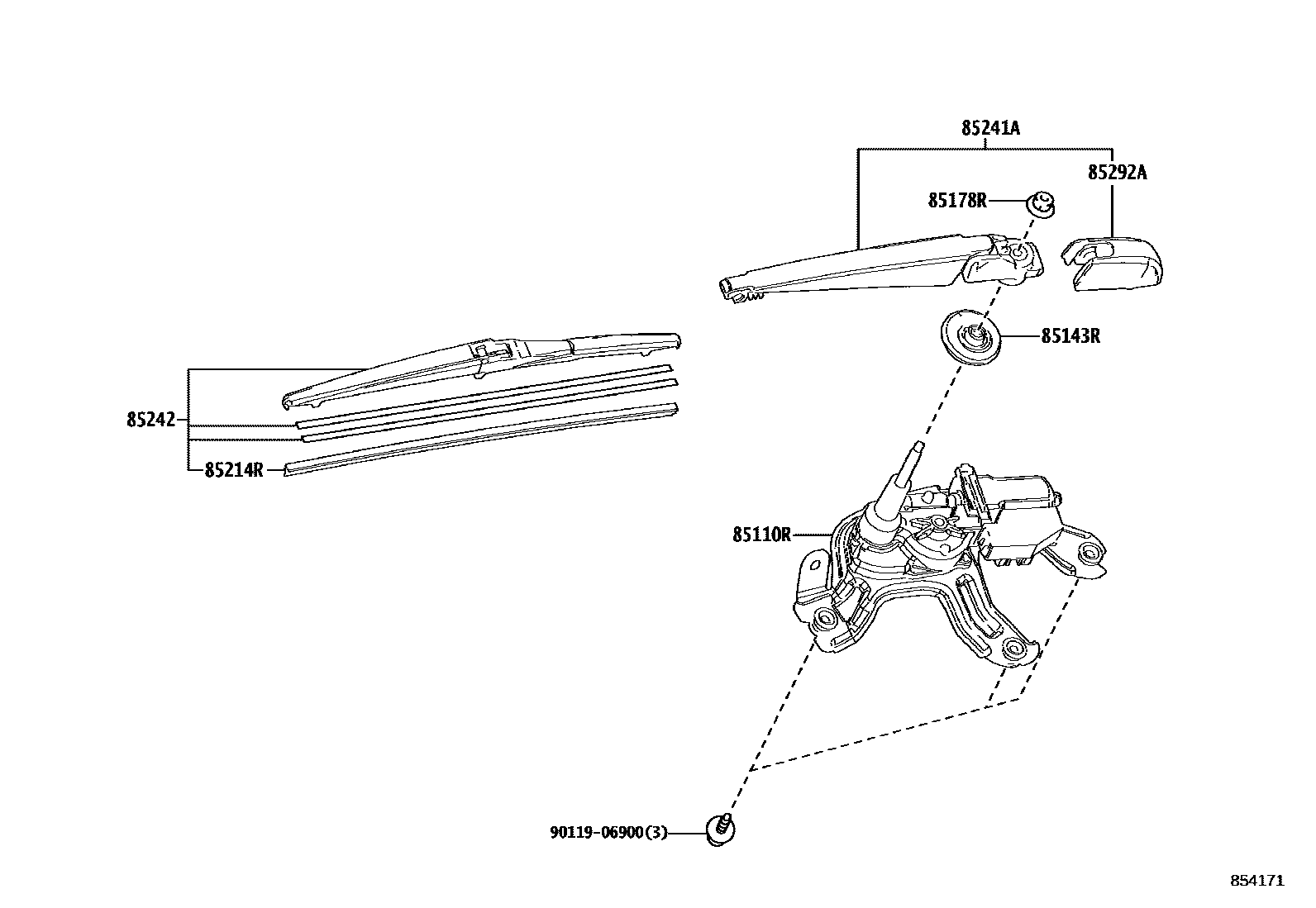 Toyota COROLLA 后刮水器 EPC diagram — 854171