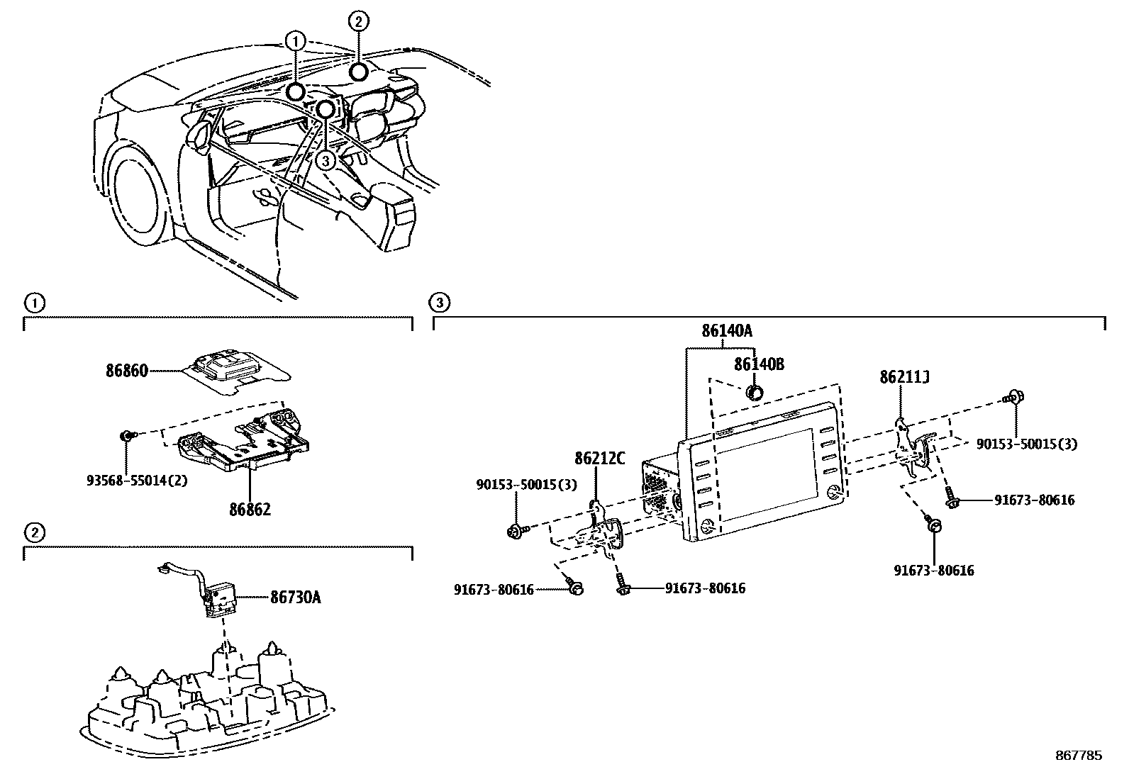 Toyota COROLLA 导航和前监视器显示屏 EPC diagram — 867785