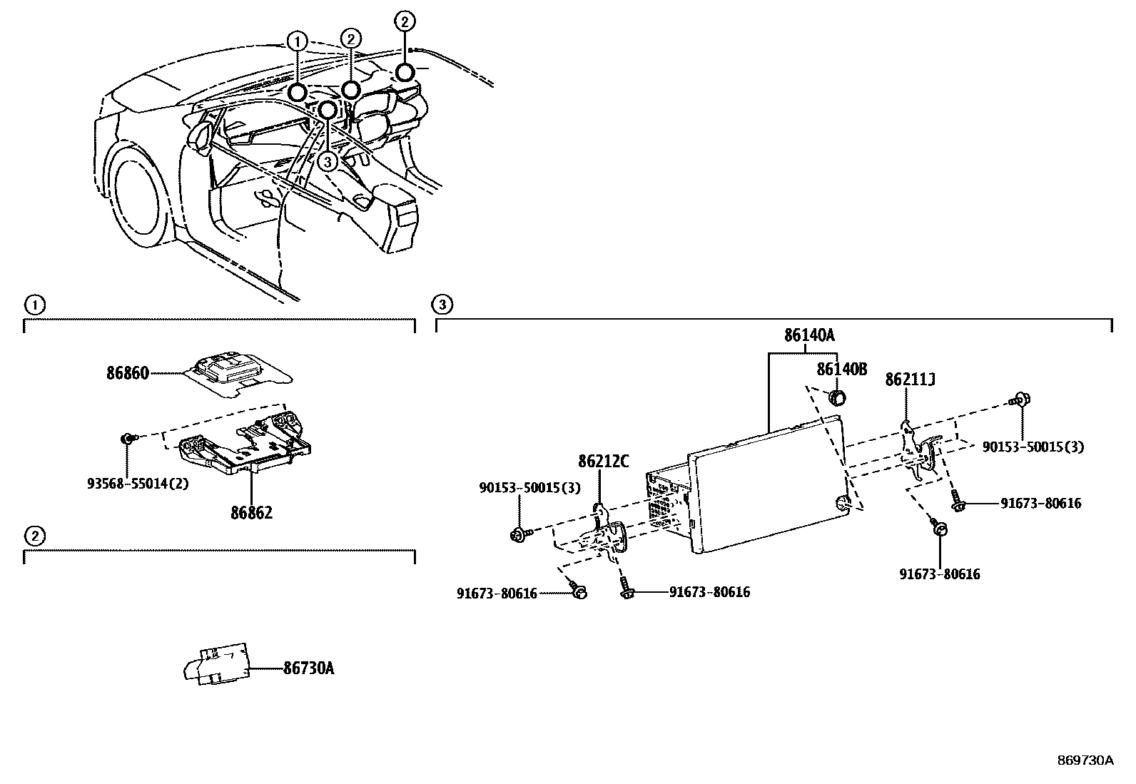 Toyota COROLLA 导航和前监视器显示屏 EPC diagram — 869730A