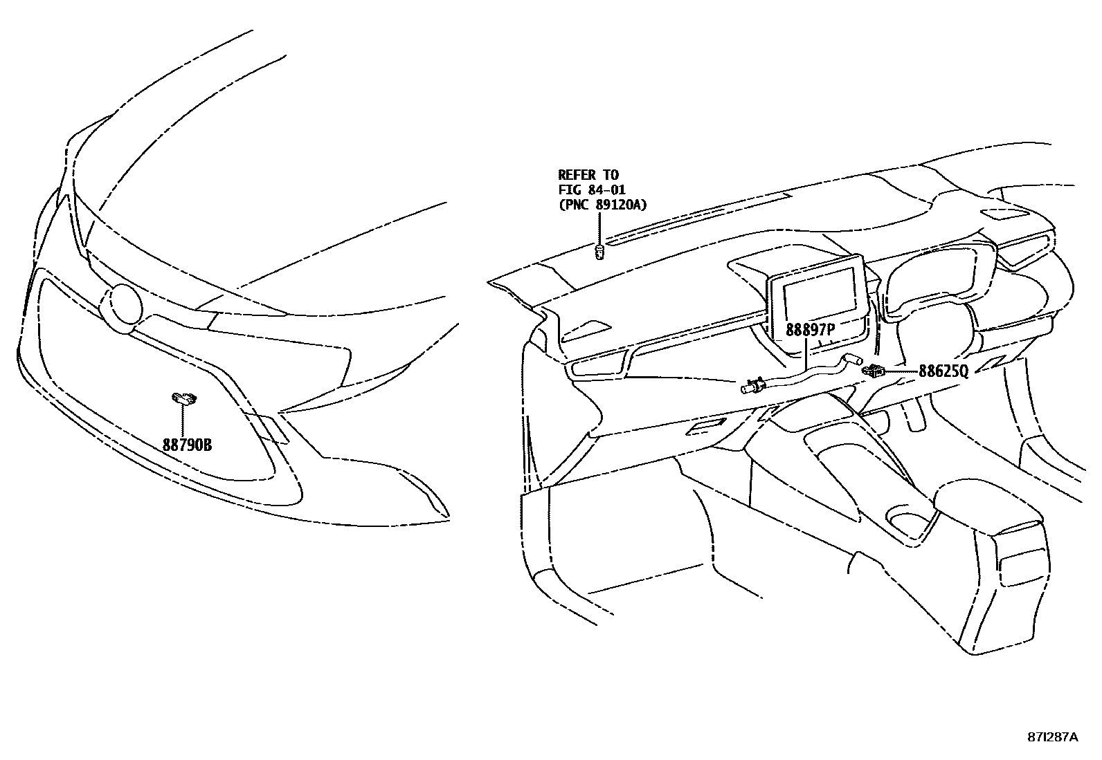 Toyota COROLLA 暖风和空调系统 - 控制器和风管 EPC diagram — 87I287A