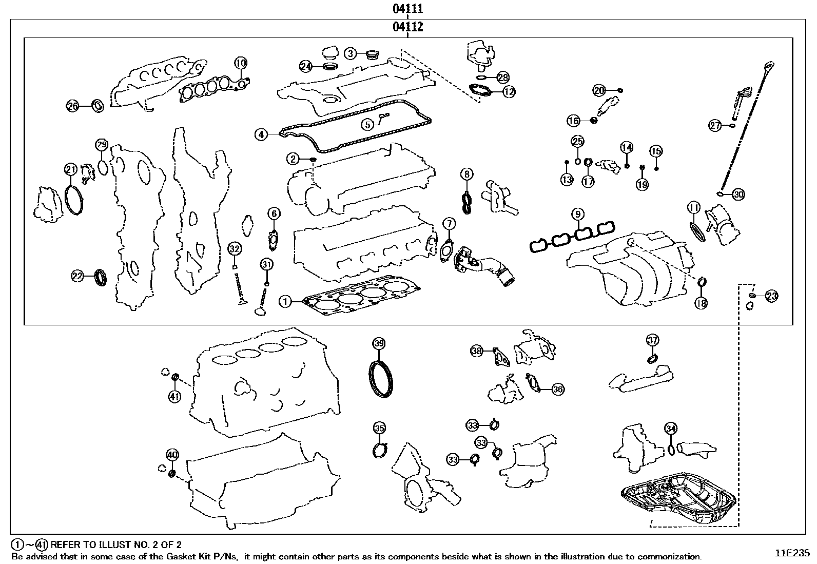 Toyota COROLLA Engine Overhaul Gasket Kit EPC diagram — 11E235