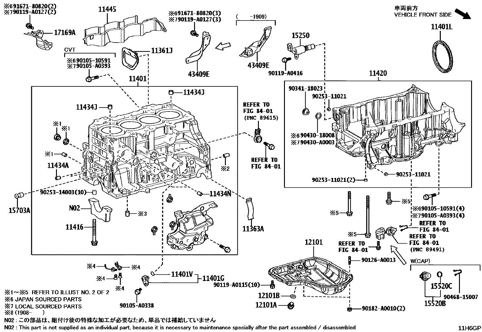 Toyota COROLLA Cylinder Block EPC diagram — 11H6GP