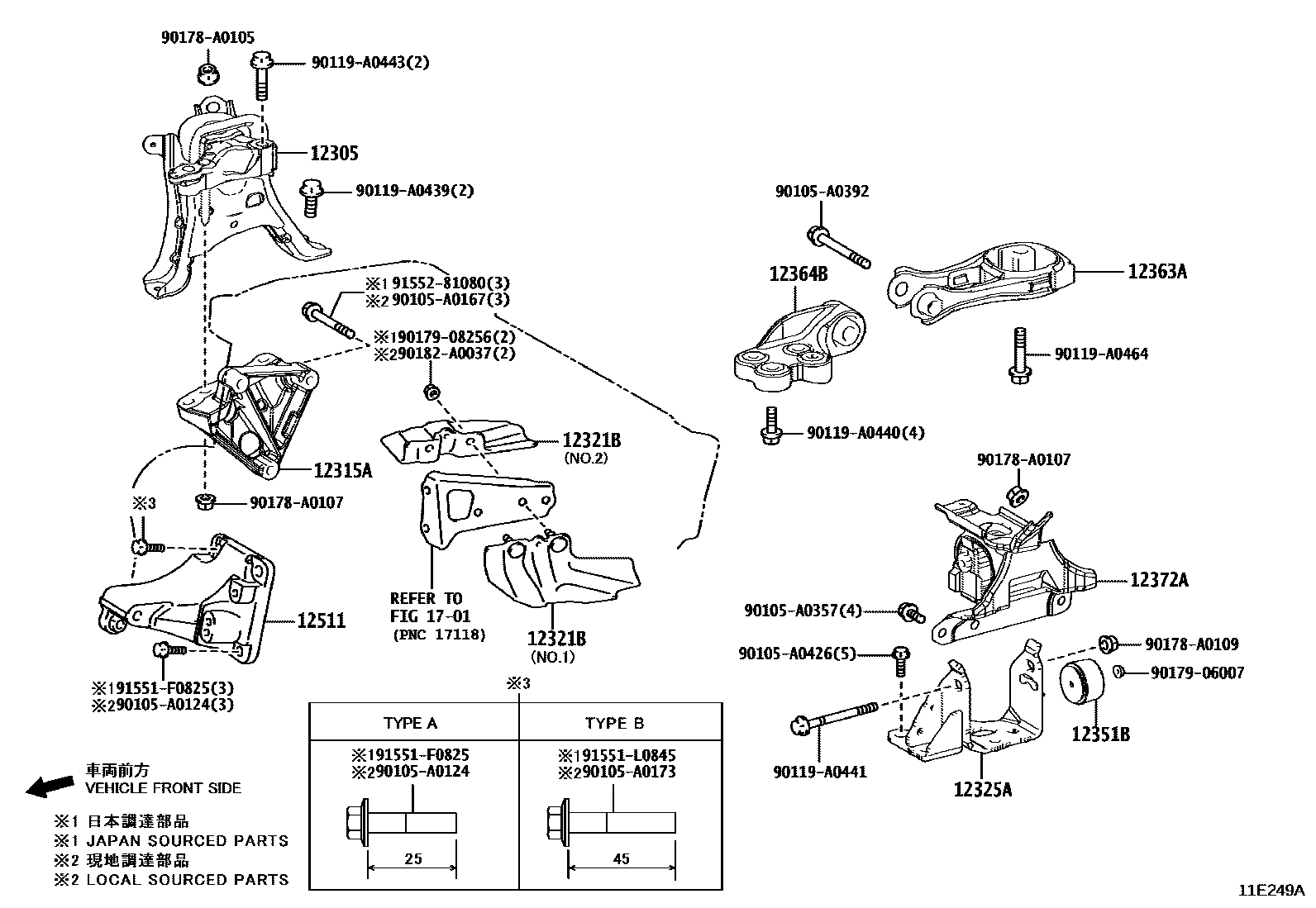 Toyota COROLLA Engine Mounting EPC diagram — 11E249A